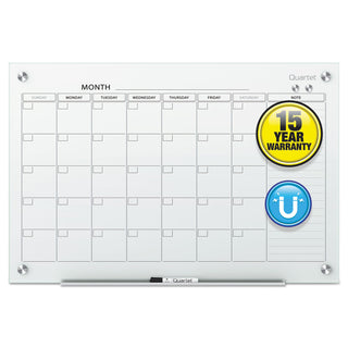 Infinity Magnetic Glass Calendar Board, One Month, 48 x 36, White Surface - 