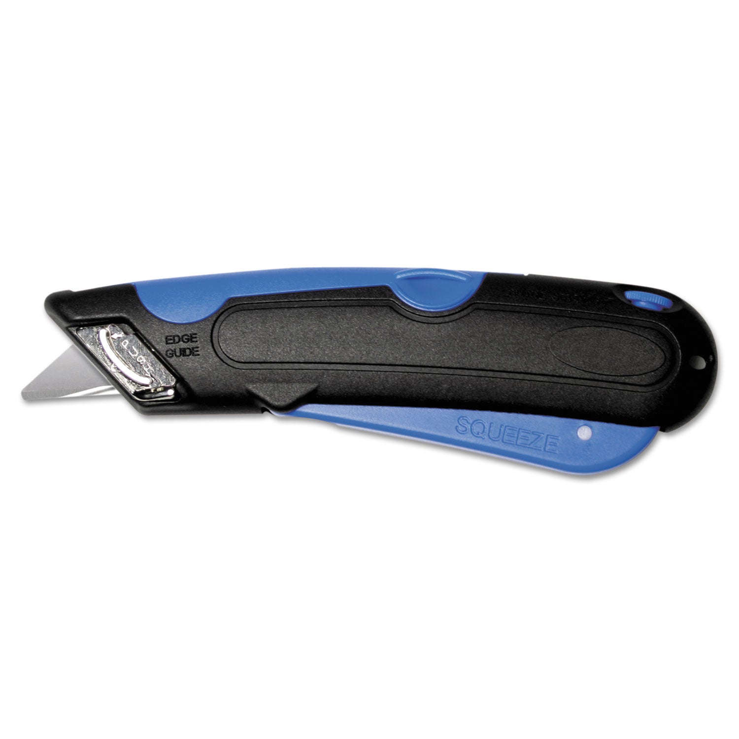 Easycut Cutter Knife w/Self-Retracting Safety-Tipped Blade, 6" Plastic Handle, Black/Blue - 