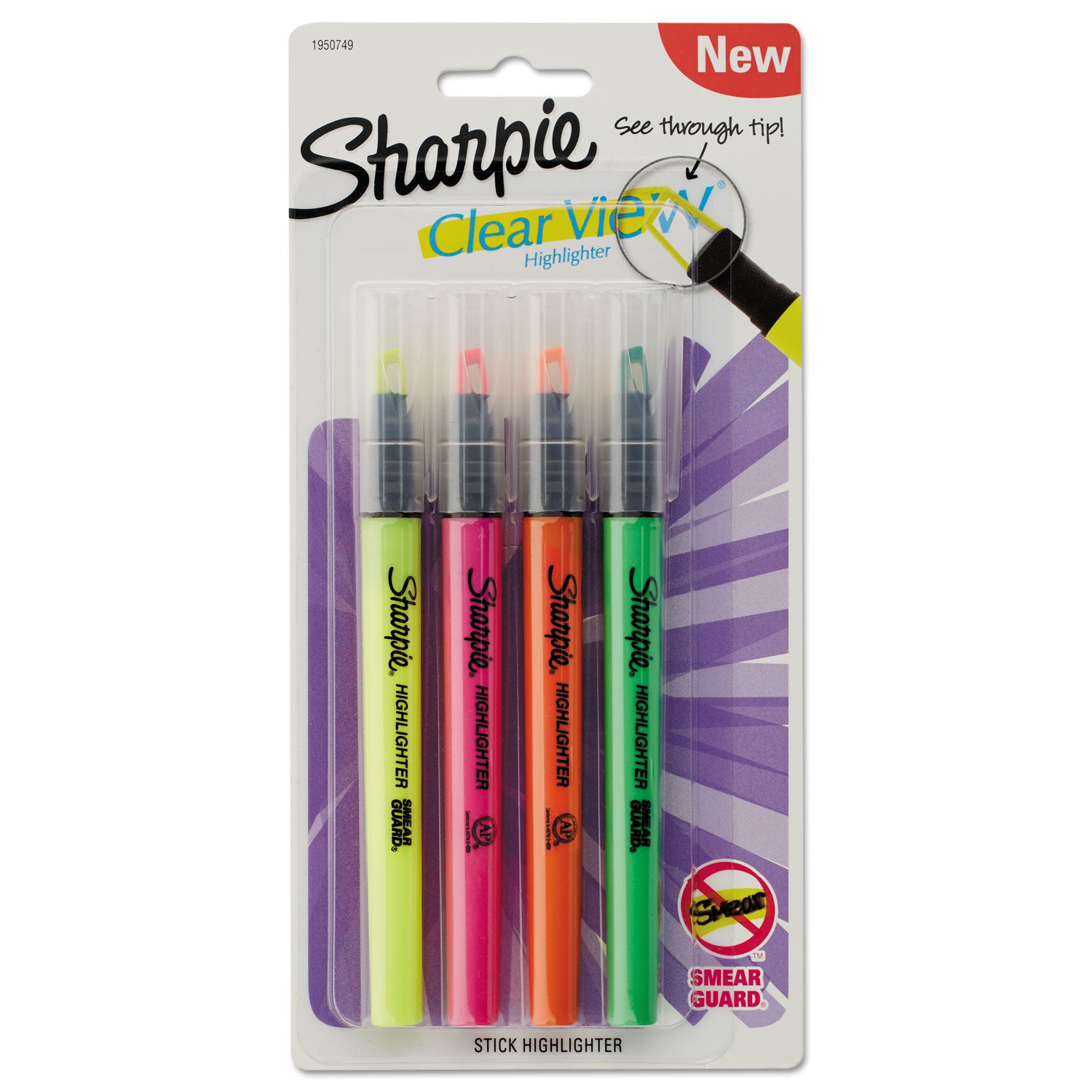 clearview-pen-style-highlighter-assorted-ink-colors-chisel-tip-assorted-barrel-colors-4-pack_san1950749 - 1