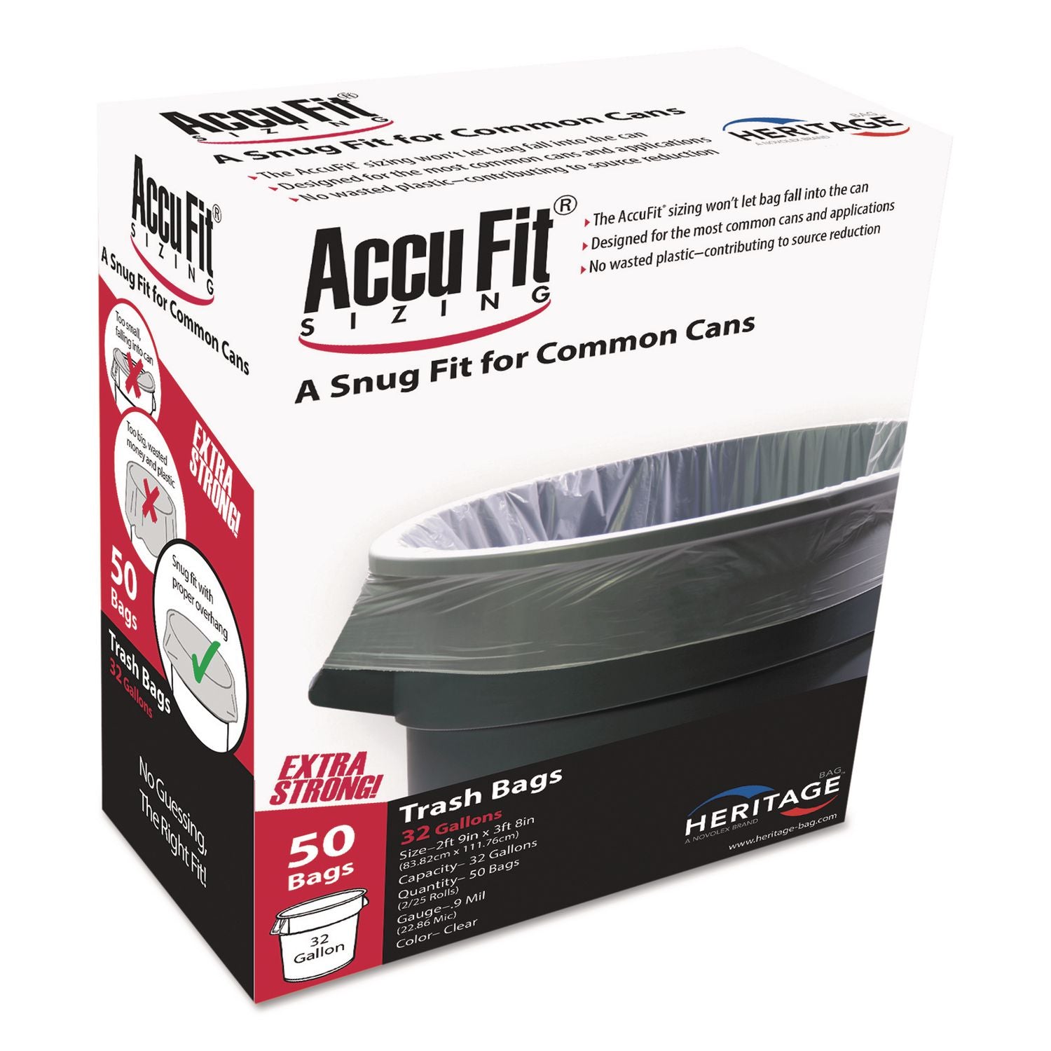 Linear Low Density Can Liners with AccuFit Sizing, 23 gal, 0.9 mil, 28" x 45", Clear, 50 Bags/Box, 6 Boxes/Carton