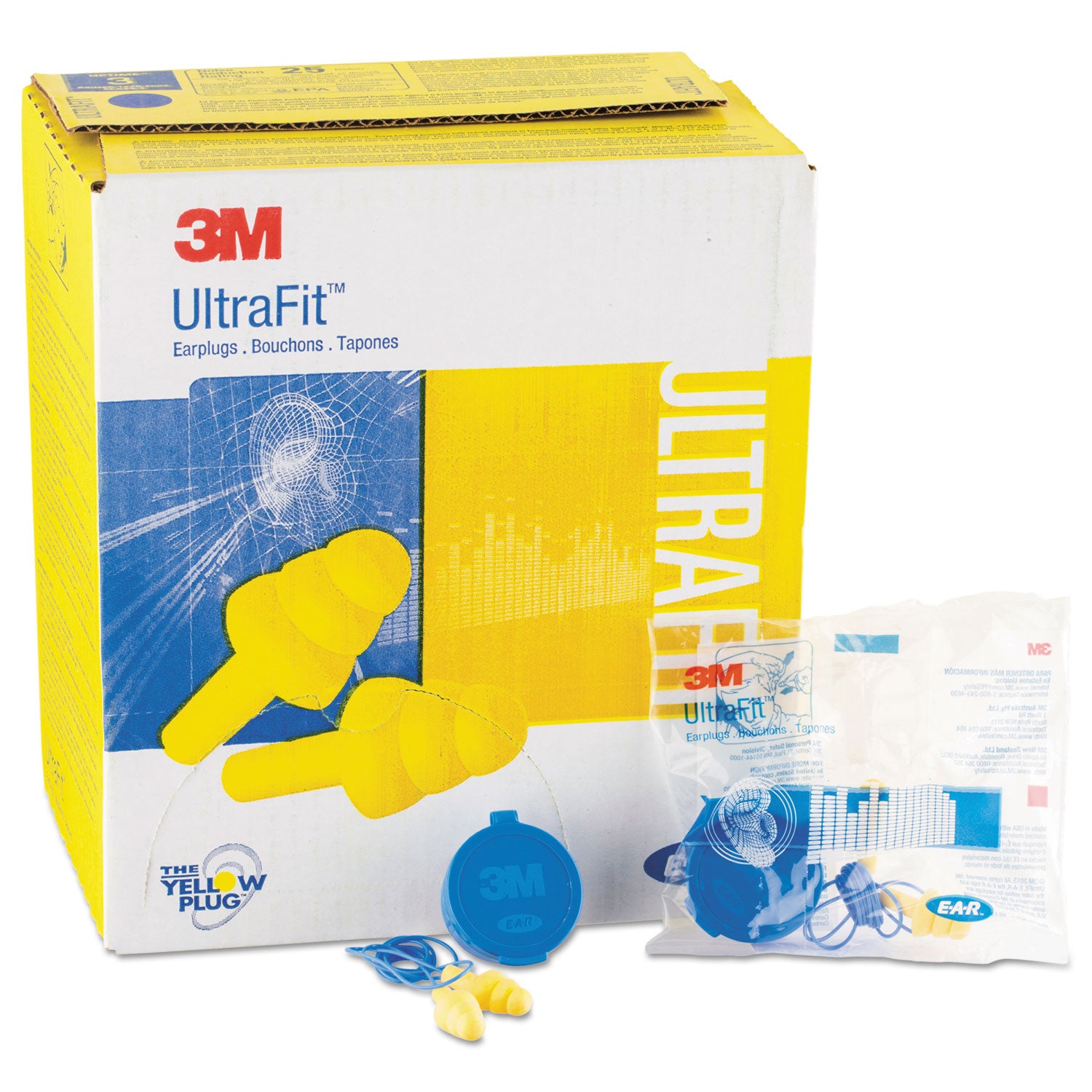 e-a-r-ultrafit-multi-use-earplugs-corded-25nrr-yellow-blue-50-pairs_mmm3404002 - 2