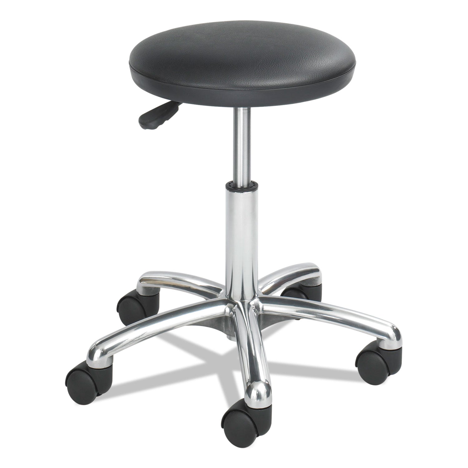 Height-Adjustable Lab Stool, Backless, Supports Up to 250 lb, 16" to 21" Seat Height, Black Seat, Chrome Base - 