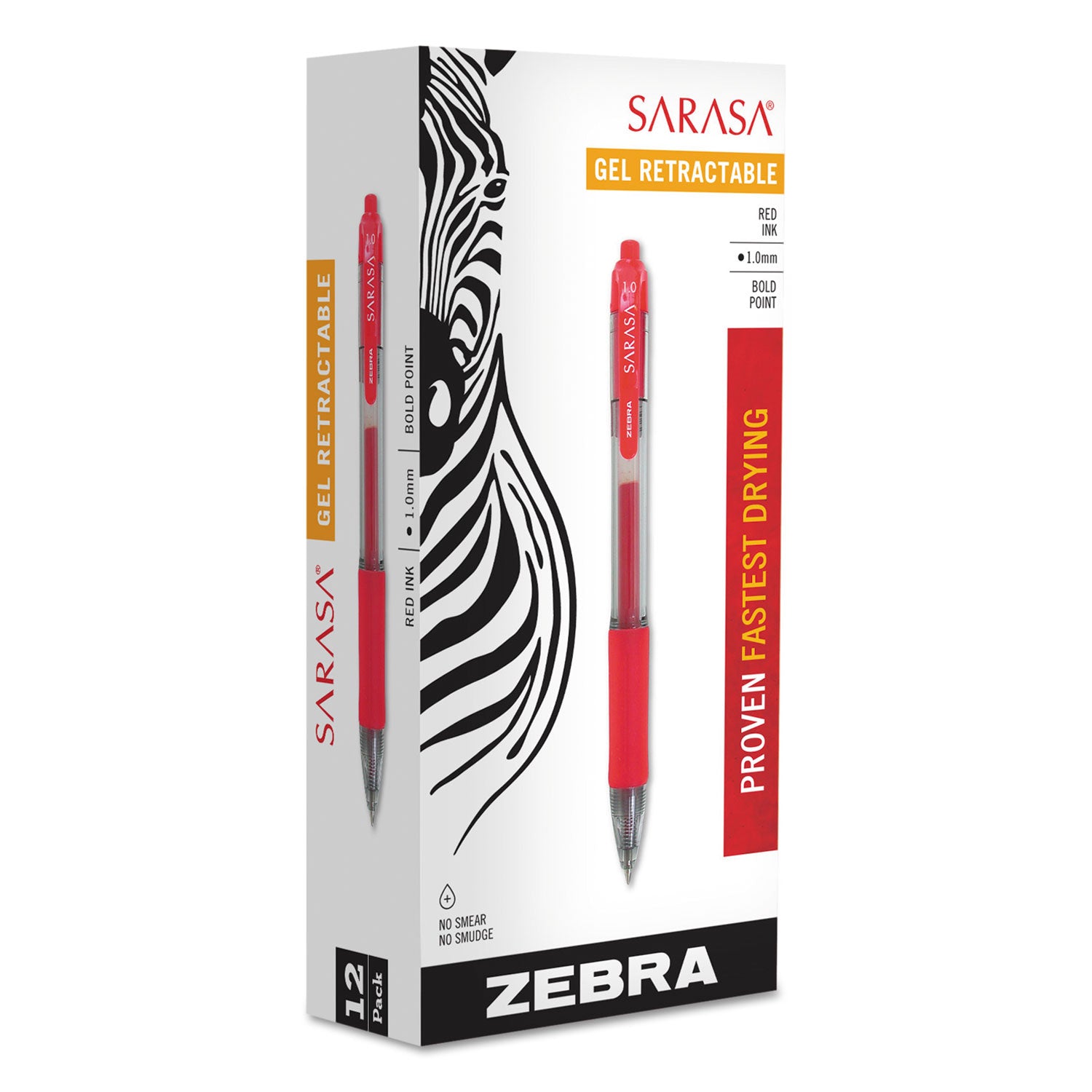 Sarasa Dry Gel X20 Gel Pen, Retractable, Bold 1 mm, Red Ink, Clear/Red Barrel, Dozen - 