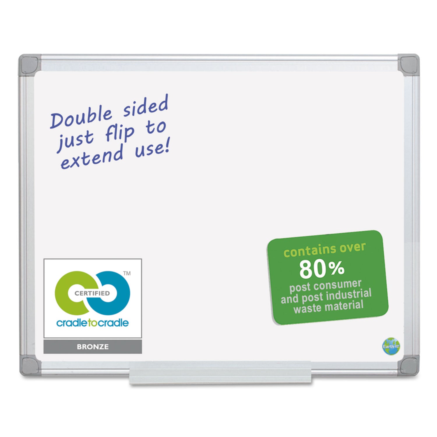 Earth Silver Easy-Clean Dry Erase Board, Reversible, 36 x 24, White Surface, Silver Aluminum Frame - 