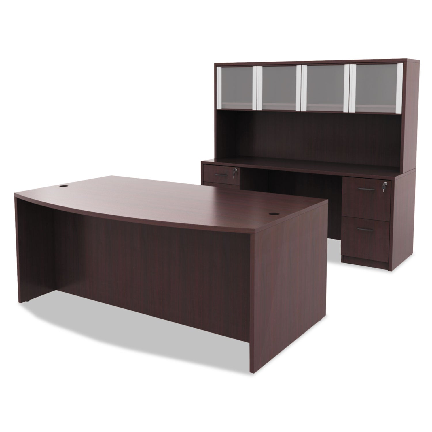 Alera Valencia Series Bow Front Desk Shell, 71" x 41.38" x 29.63", Mahogany - 