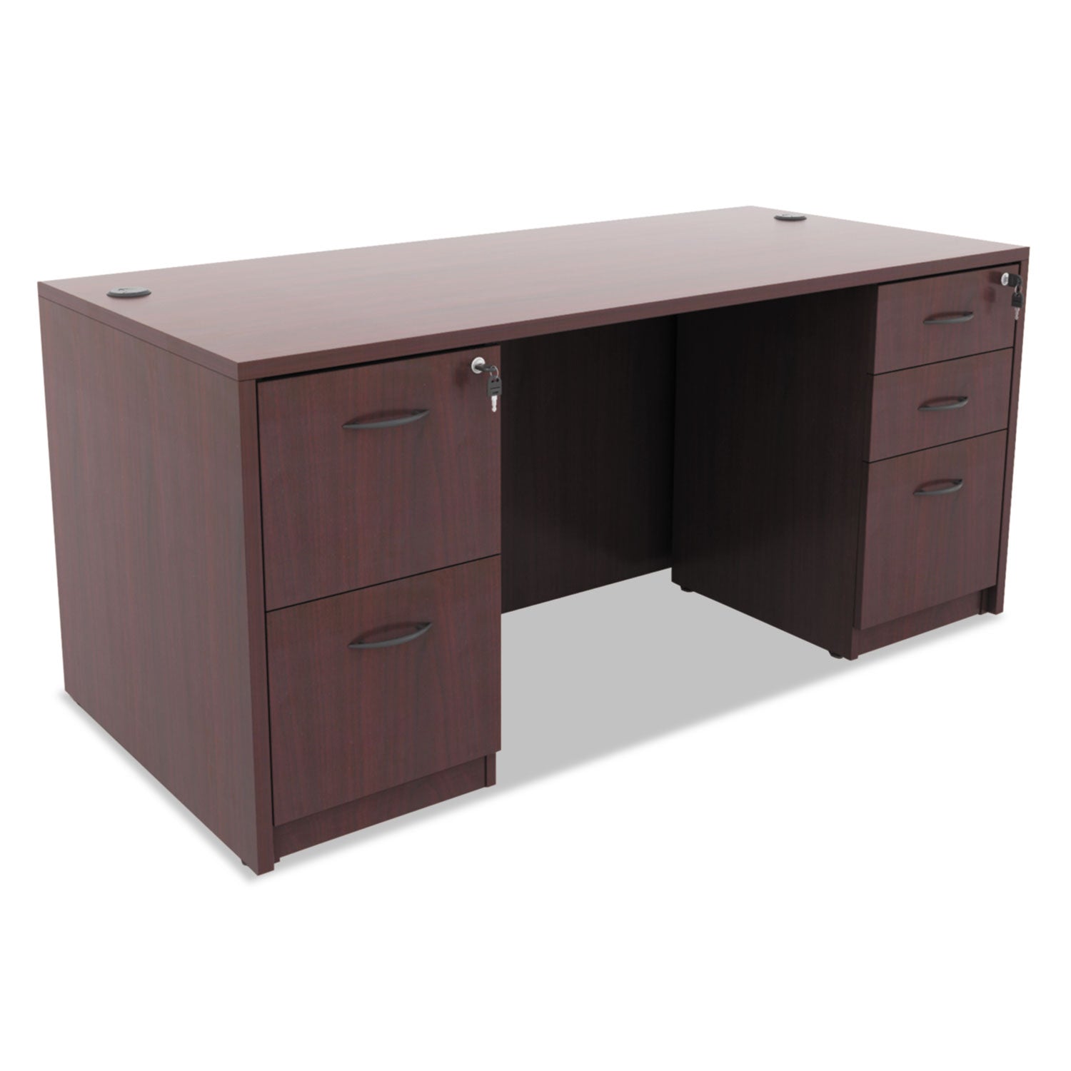 Alera Valencia Series Full Pedestal File, Left or Right, 2 Legal/Letter-Size File Drawers, Mahogany, 15.63" x 20.5" x 28.5 - 