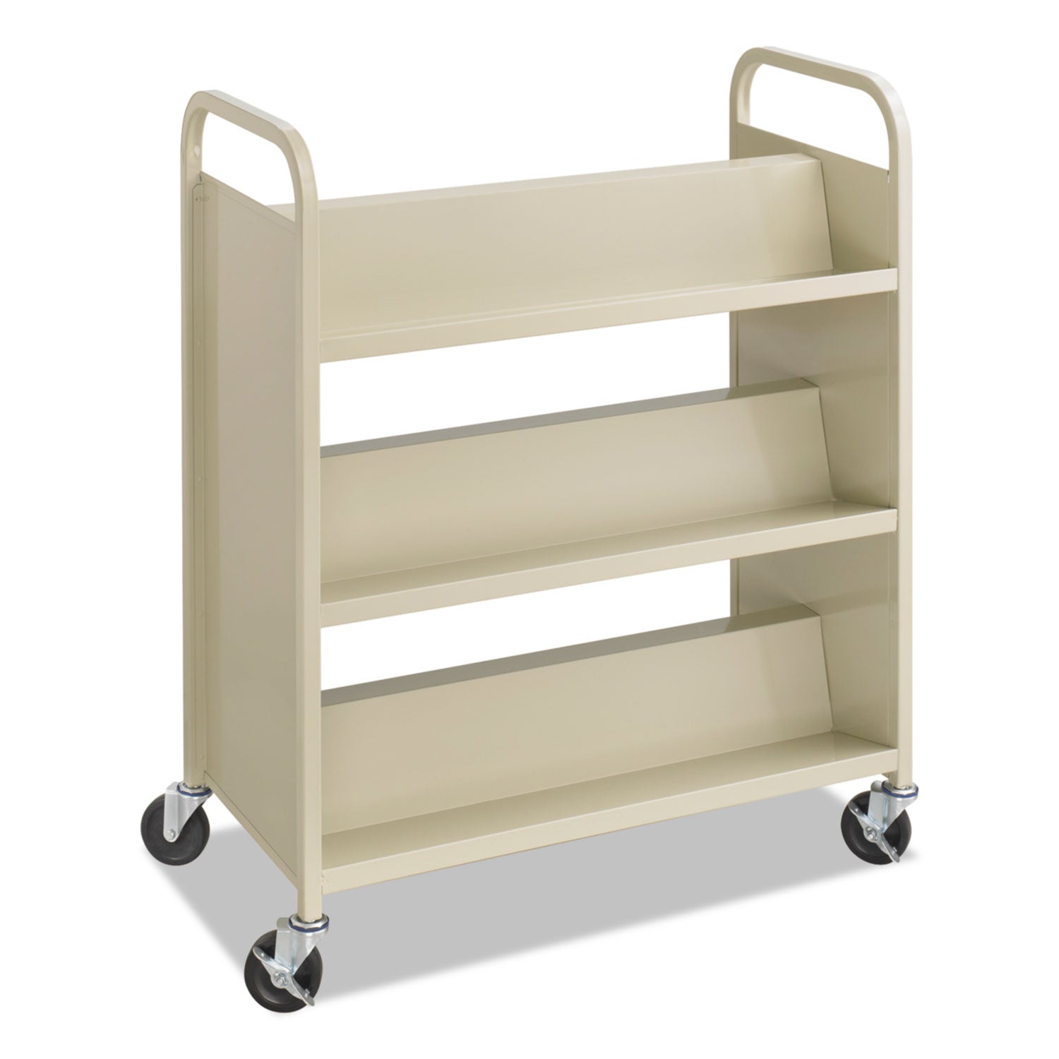 Steel Double-Sided Book Cart, Metal, 6 Shelves, 300 lb Capacity, 36" x 18.5" x 43.5", Sand - 