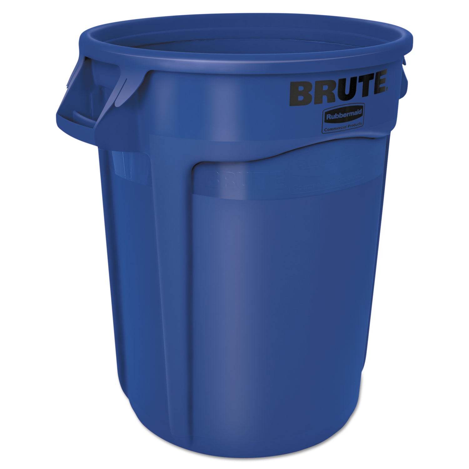 Vented Round Brute Container, 32 gal, Plastic, Blue - 1