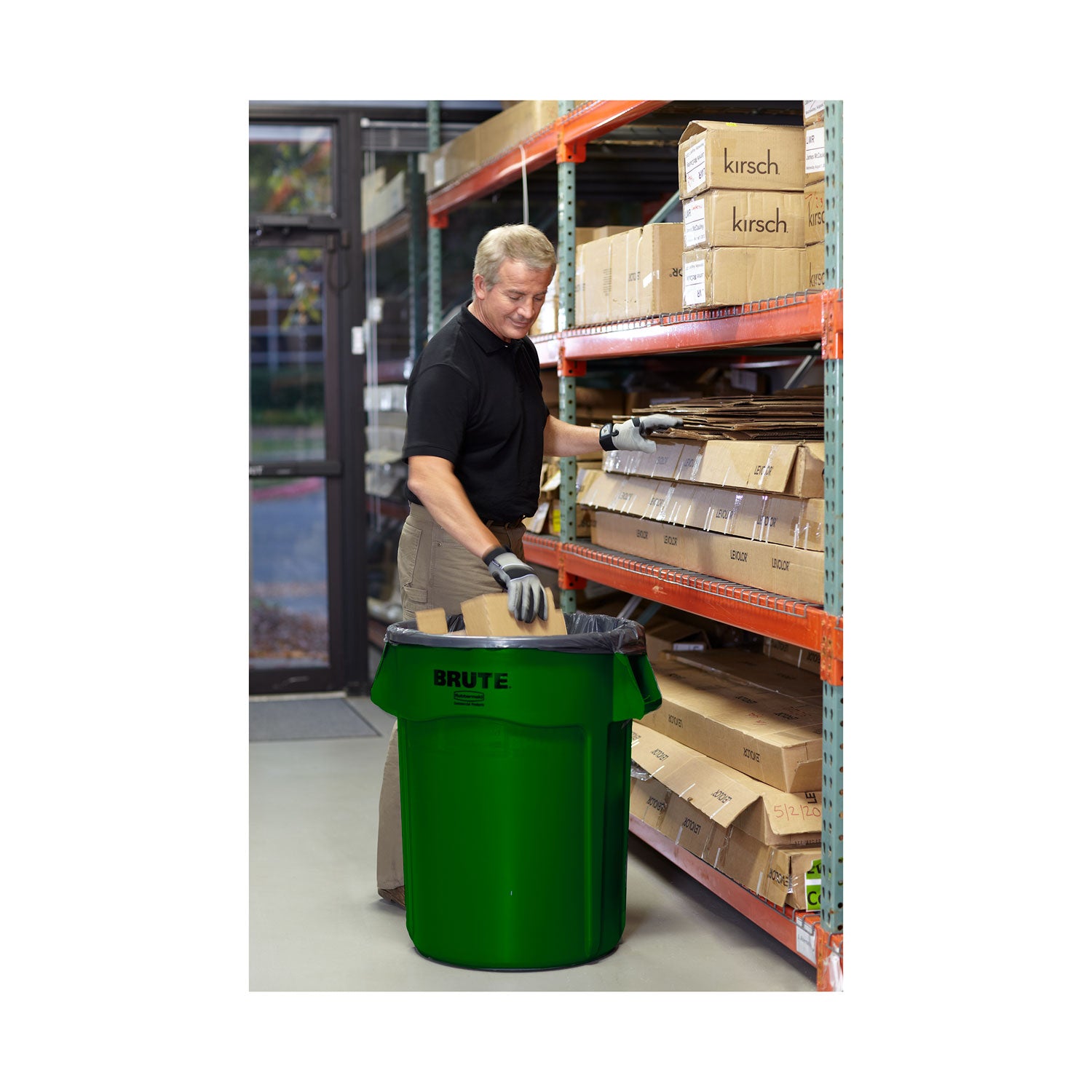 Vented Round Brute Container, 32 gal, Plastic, Dark Green - 2