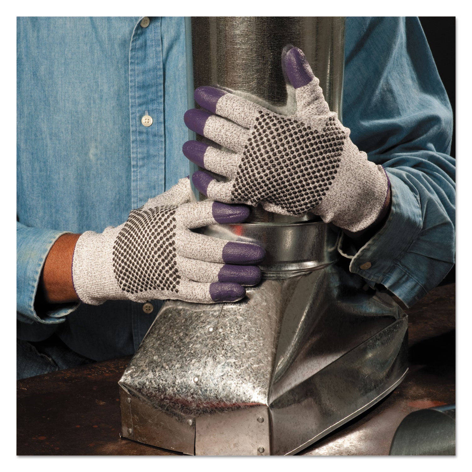 G60 Purple Nitrile Gloves, 240mm Length, Large/Size 9, Black/White, 12 Pairs/Carton - 