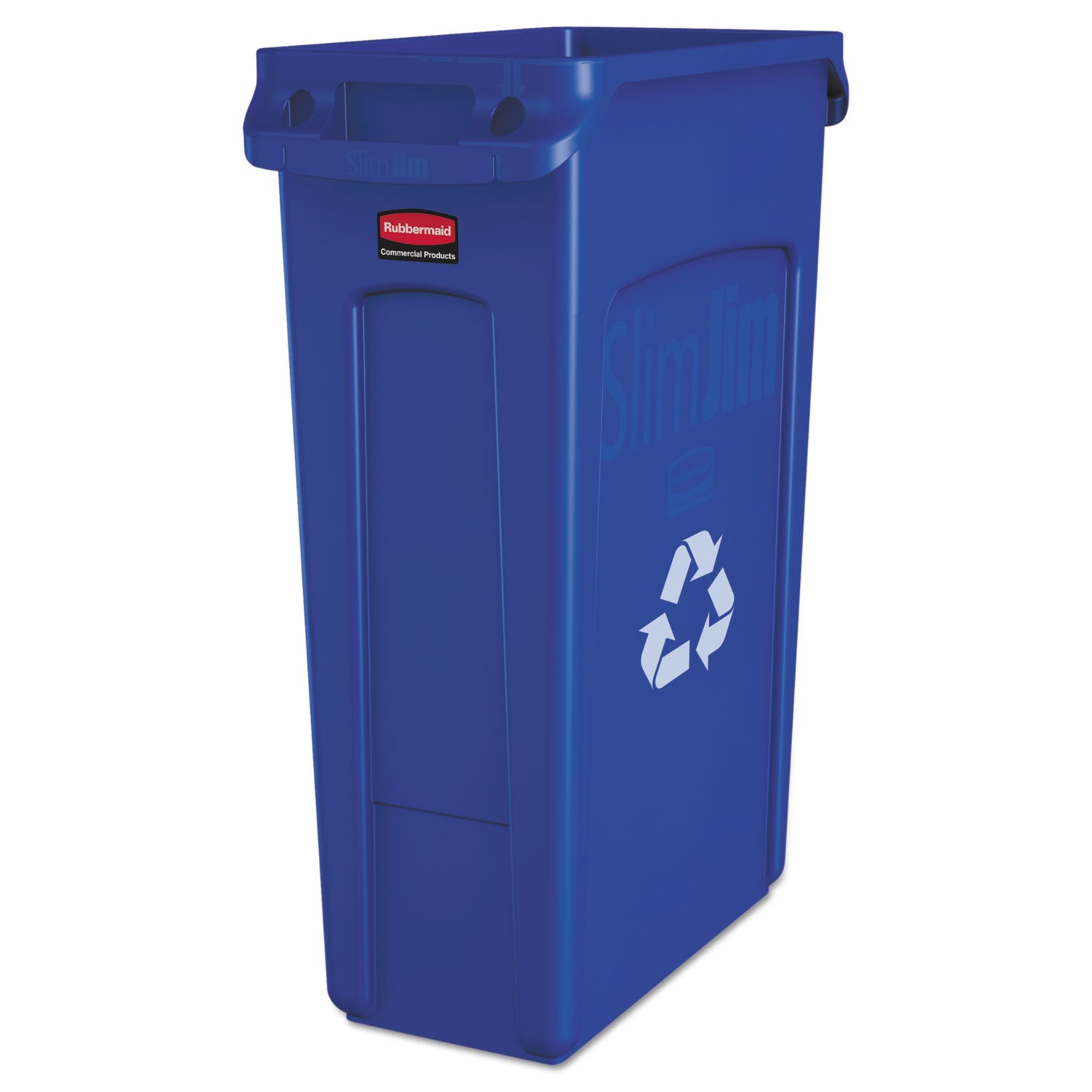 Slim Jim Plastic Recycling Container with Venting Channels, 23 gal, Plastic, Blue - 