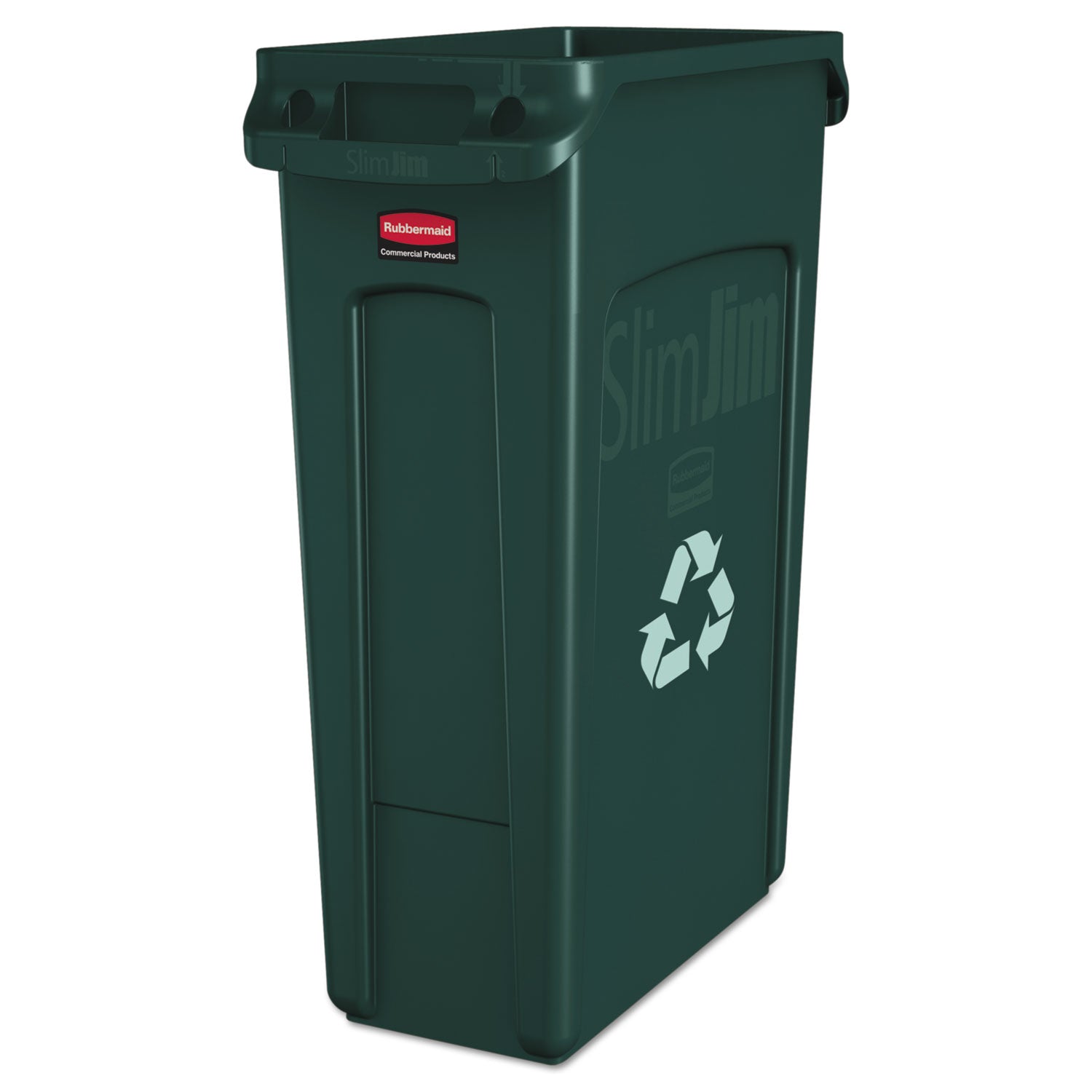 Slim Jim Plastic Recycling Container with Venting Channels, 23 gal, Plastic, Green - 1