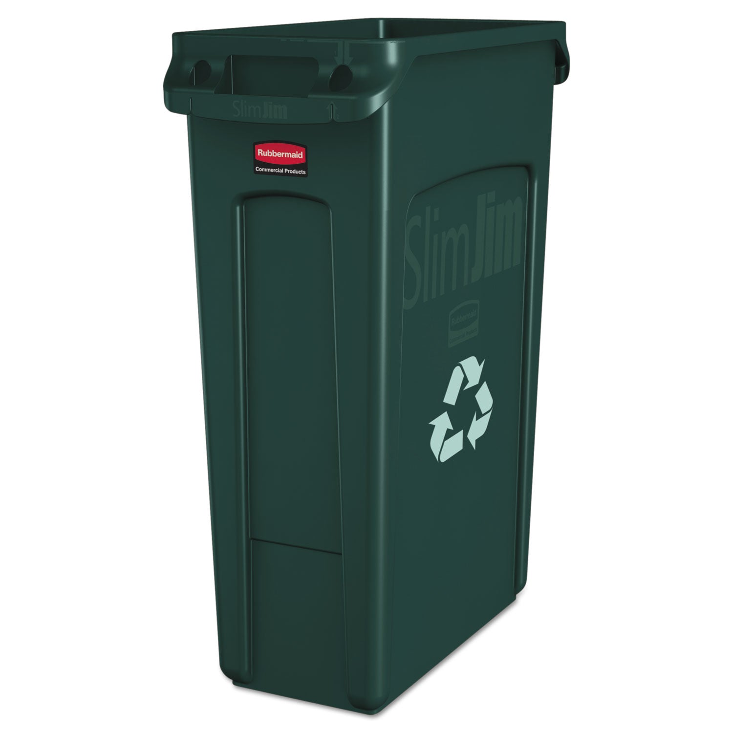 Slim Jim Plastic Recycling Container with Venting Channels, 23 gal, Plastic, Green - 