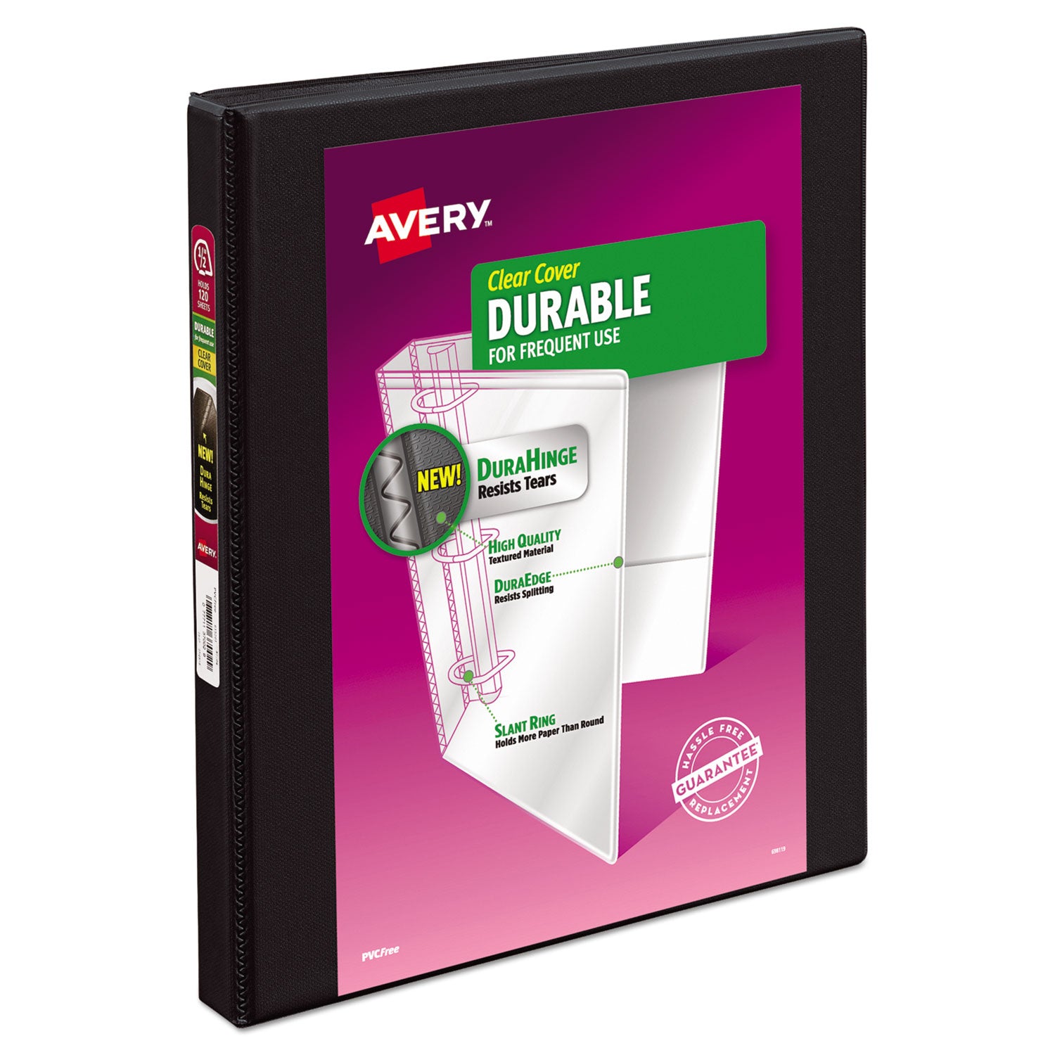 Durable View Binder with DuraHinge and Slant Rings, 3 Rings, 0.5" Capacity, 11 x 8.5, Black - 