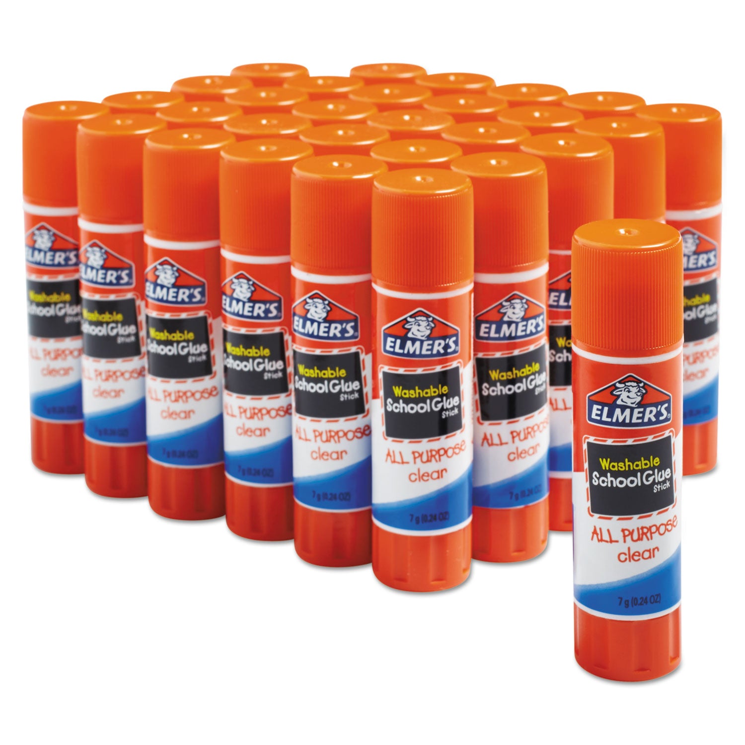 Washable School Glue Sticks, 0.77 oz, Applies White snd Dries Clear, 30/Box - 