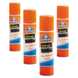 Washable School Glue Sticks, 0.24 oz, Applies and Dries Clear, 4/Pack - 