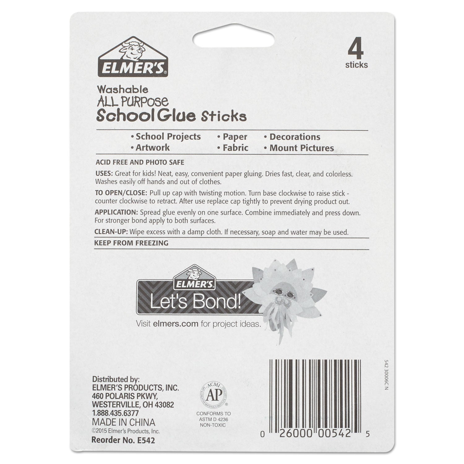 Washable School Glue Sticks, 0.24 oz, Applies and Dries Clear, 4/Pack - 