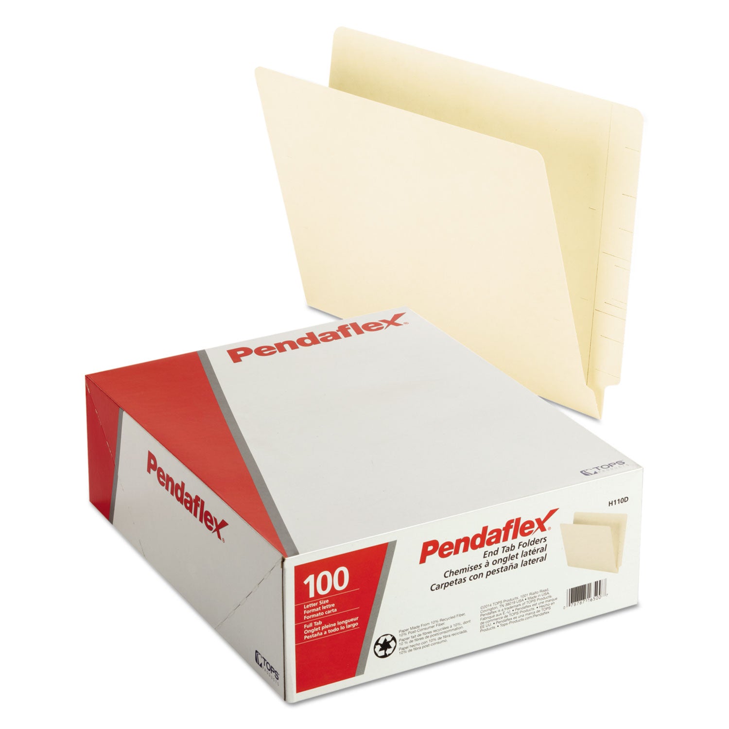 Manila End Tab Folders, 9.5" High Front, Straight 2-Ply Tabs, Letter Size, Manila, 100/Box - 
