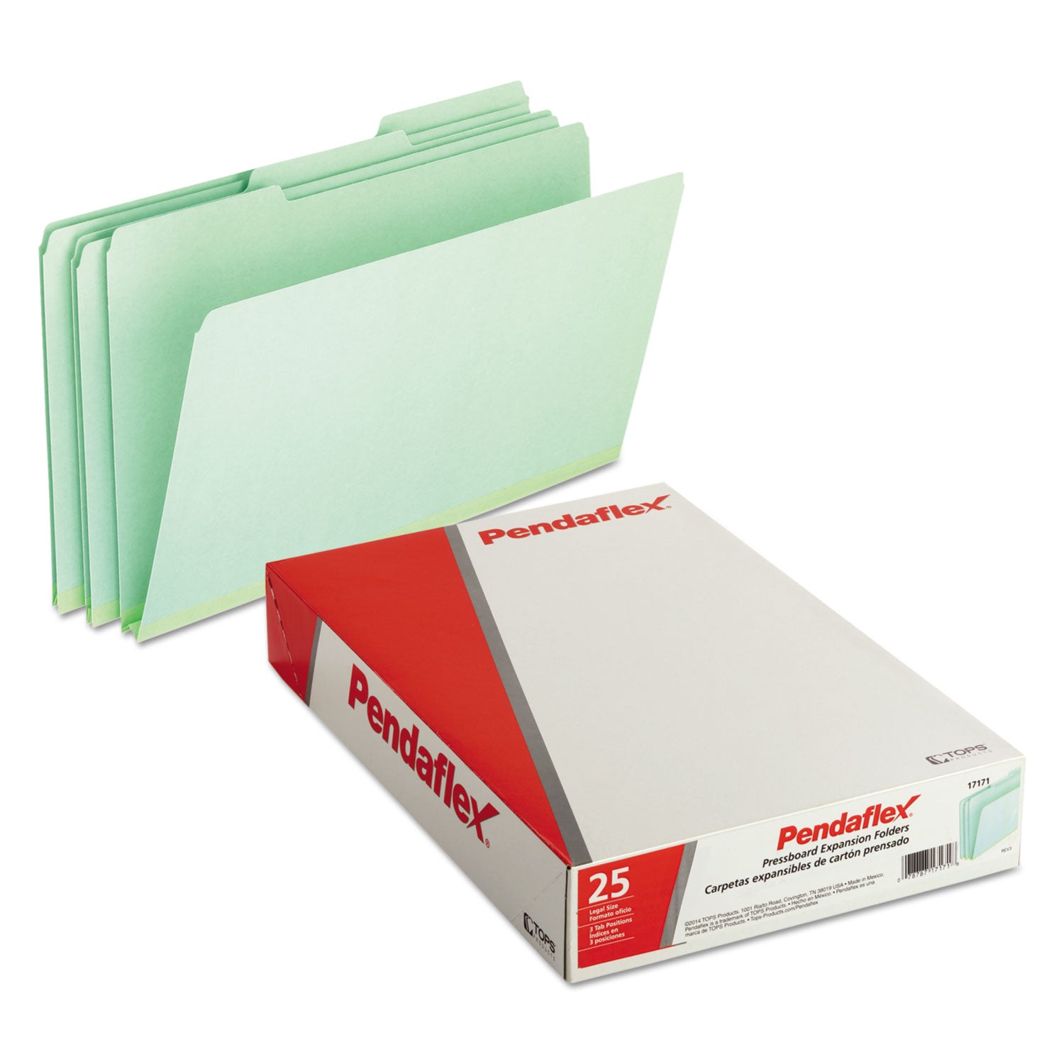 Pressboard Expanding File Folders, 1/3-Cut Tabs: Assorted, Legal Size, 1" Expansion, Green, 25/Box - 