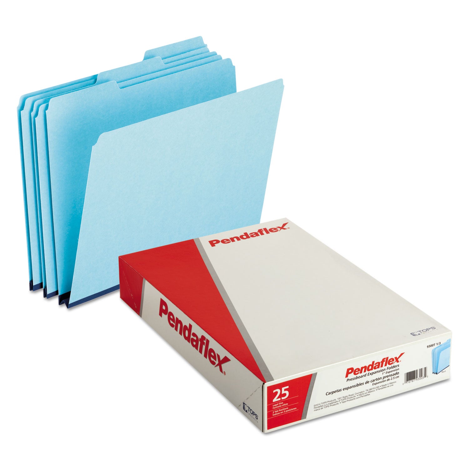 Pressboard Expanding File Folders, 1/3-Cut Tabs: Assorted, Legal Size, 1" Expansion, Blue, 25/Box - 