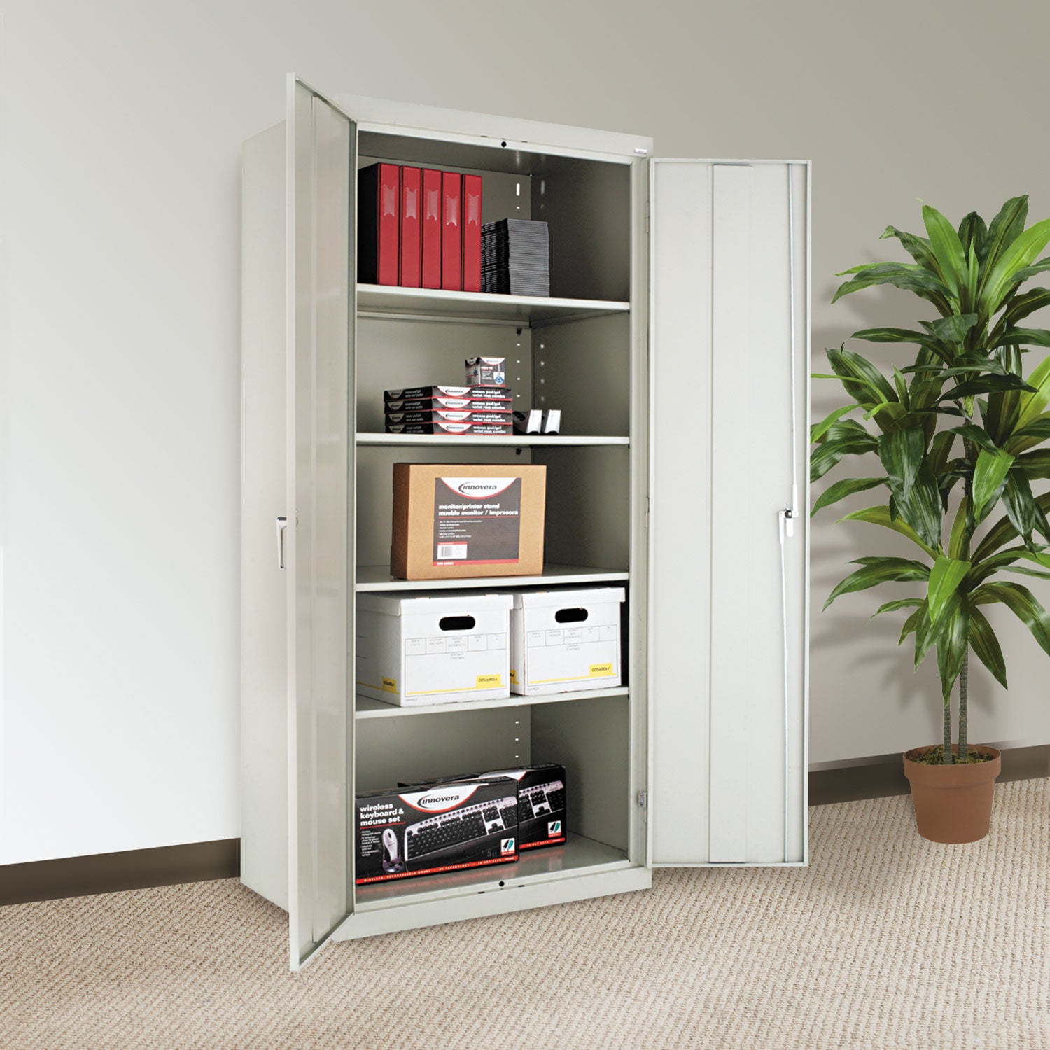 Assembled 78" High Heavy-Duty Welded Storage Cabinet, Four Adjustable Shelves, 36w x 24d, Light Gray - 