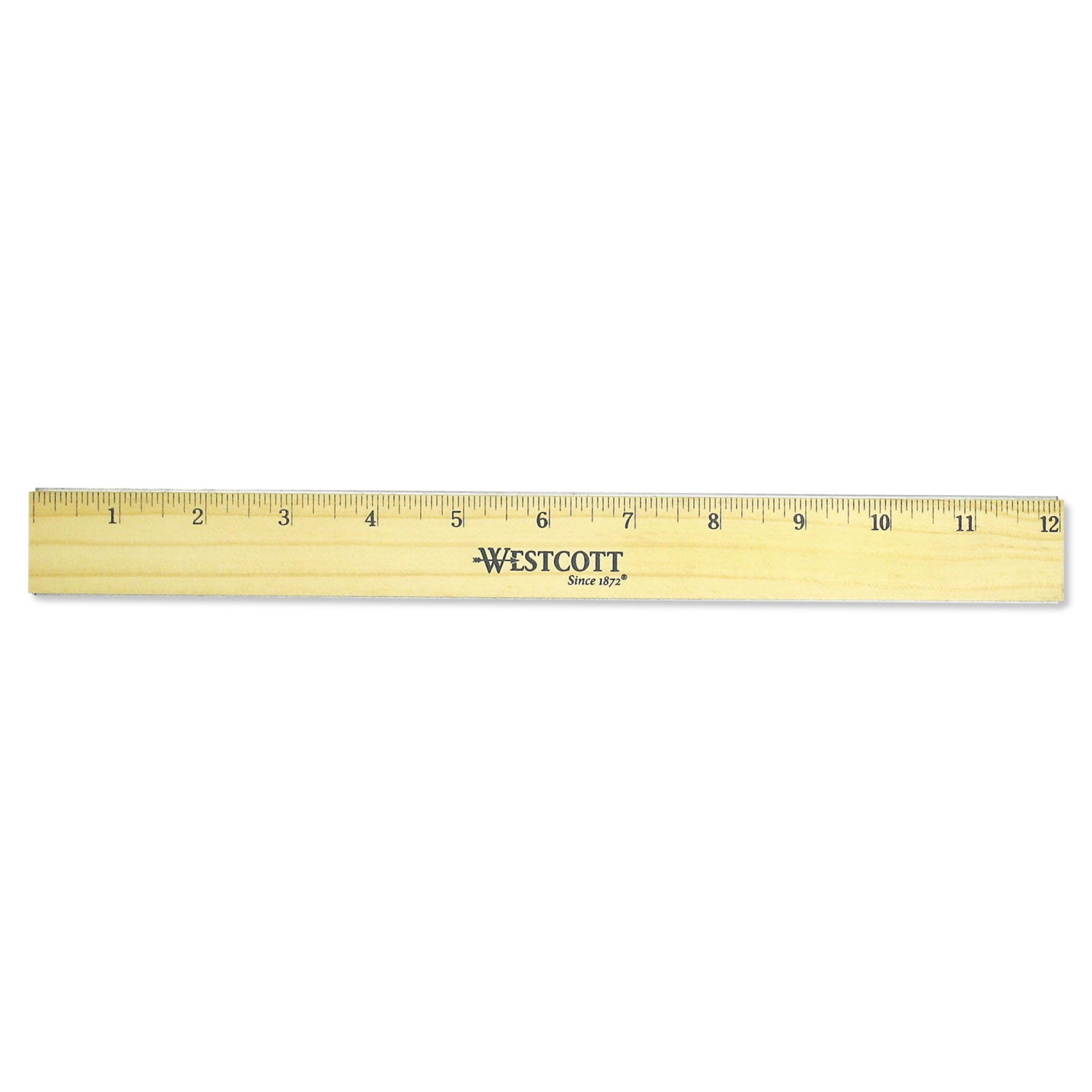 Flat Wood Ruler with Two Double Brass Edges, Standard/Metric, 12", Clear Lacquer Finish - 