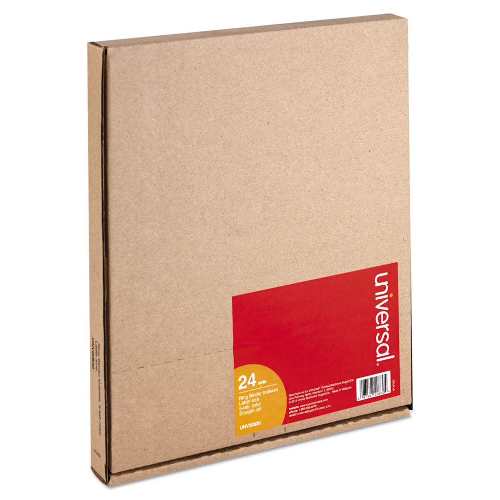 Insertable Tab Index, 5-Tab, 11 x 8.5, Buff, Assorted Tabs, 24 Sets - 