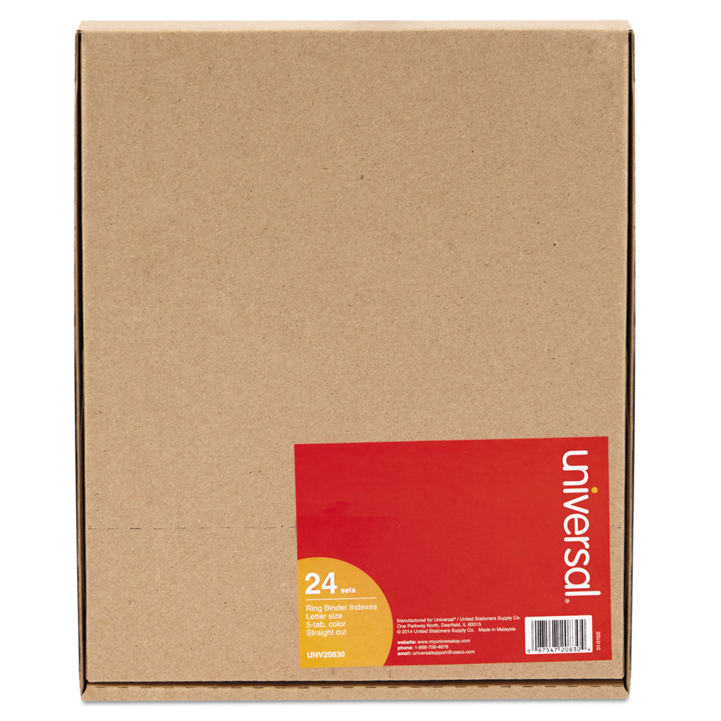 Insertable Tab Index, 5-Tab, 11 x 8.5, Buff, Assorted Tabs, 24 Sets - 