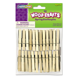 Wood Spring Clothespins, 3.38" Length, Natural, 50/Pack - 