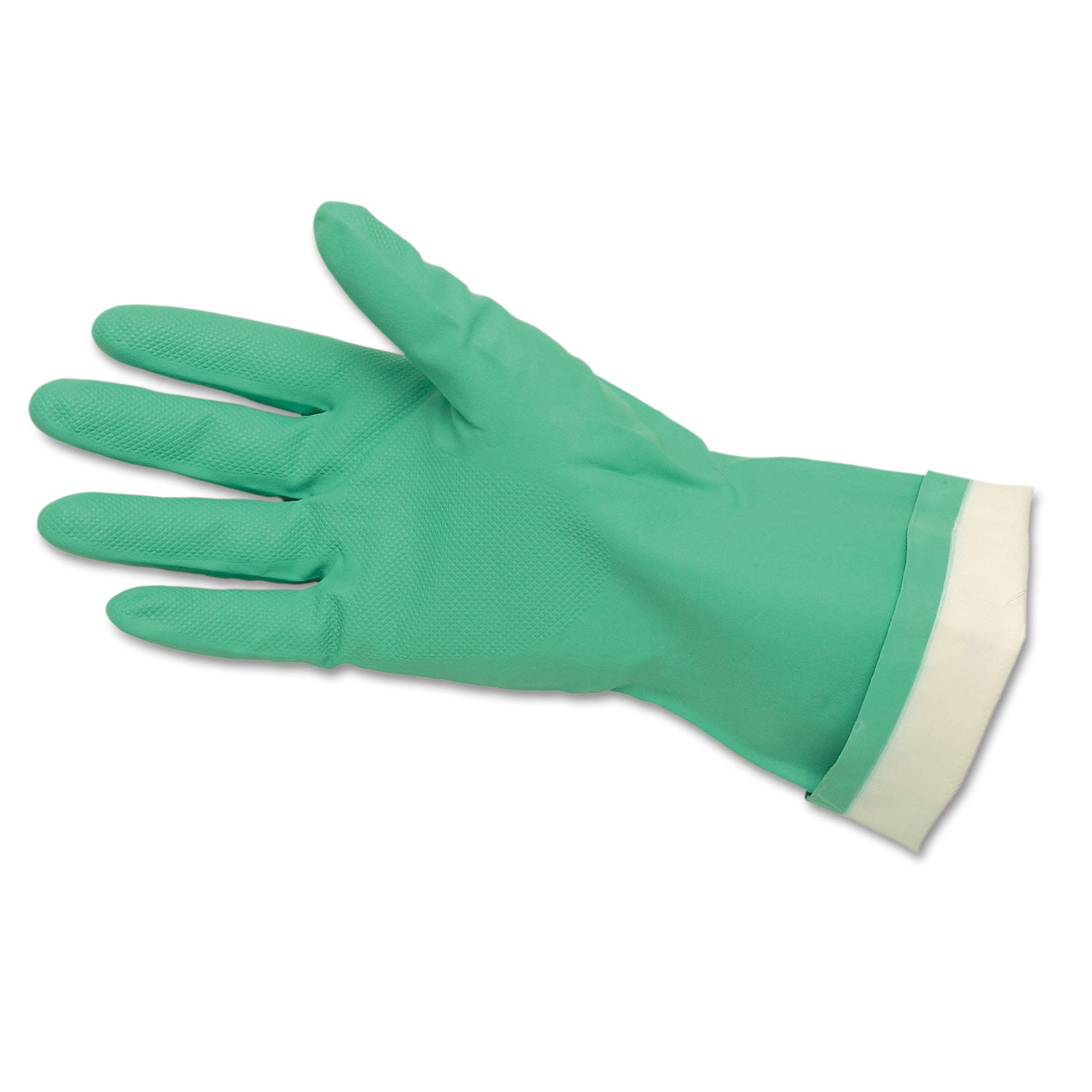 Flock-Lined Nitrile Gloves, One Size, Green, 12 Pairs - 