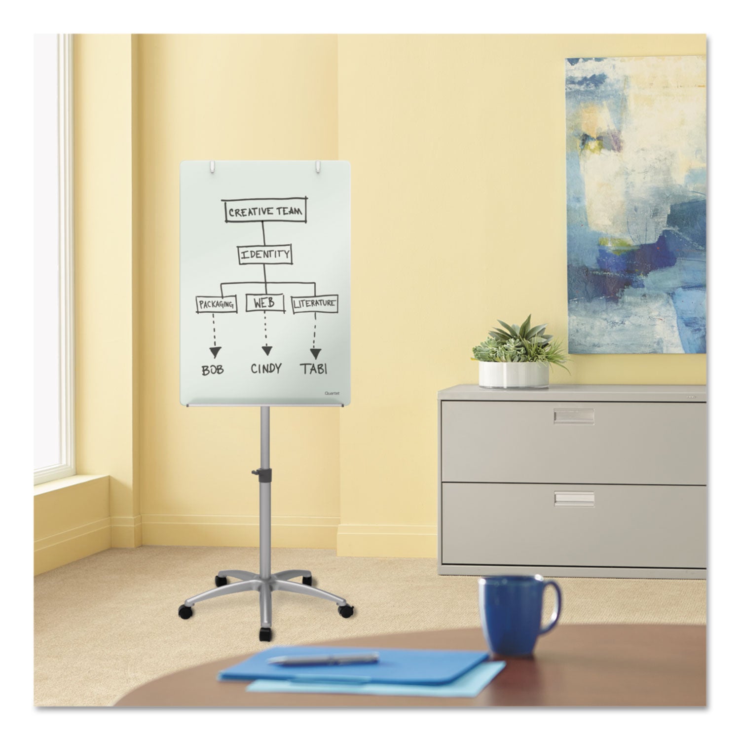 Infinity Glass Mobile Presentation Easel, 3 ft x 2 ft, Silver/White - 