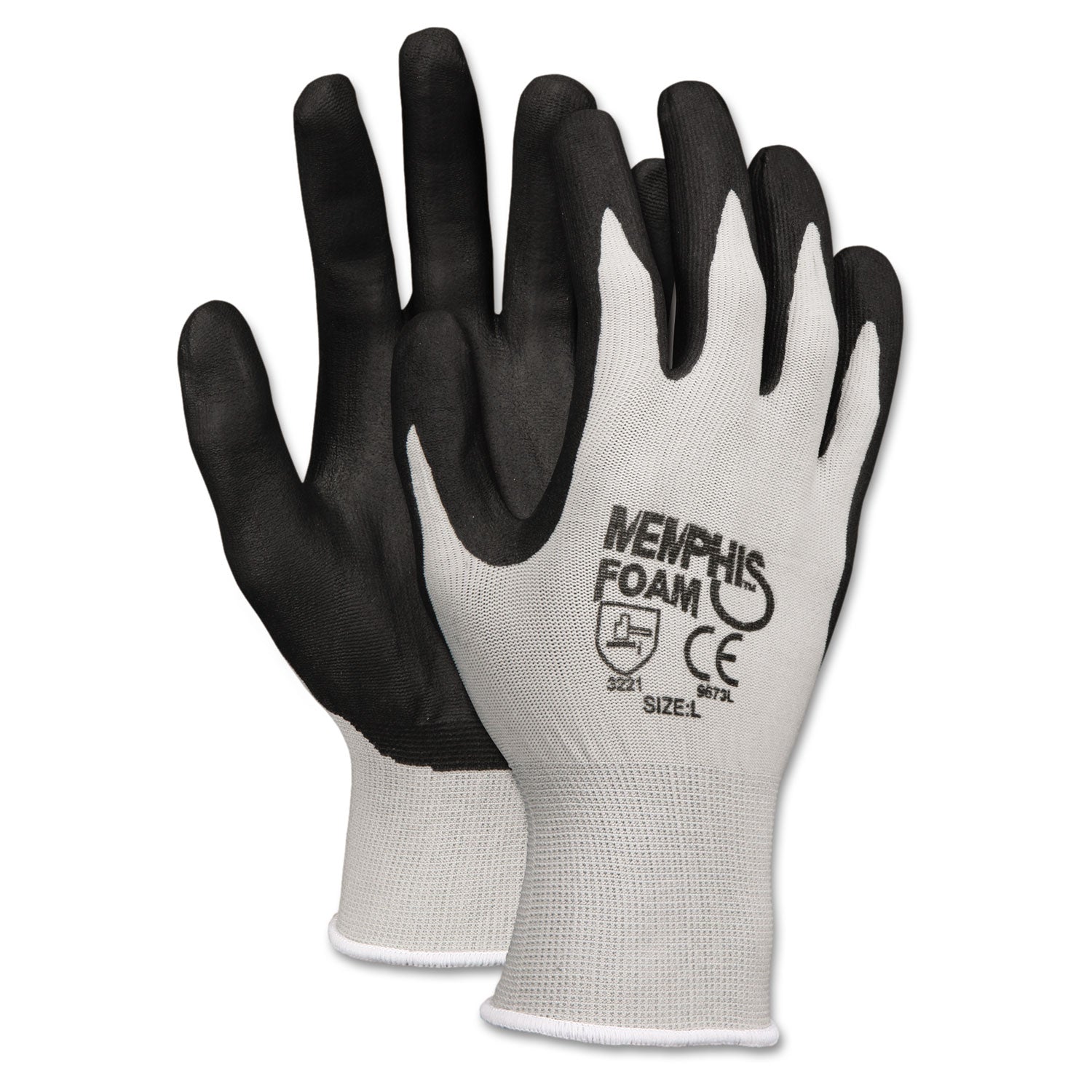 Economy Foam Nitrile Gloves, Large, Gray/Black, 12 Pairs - 