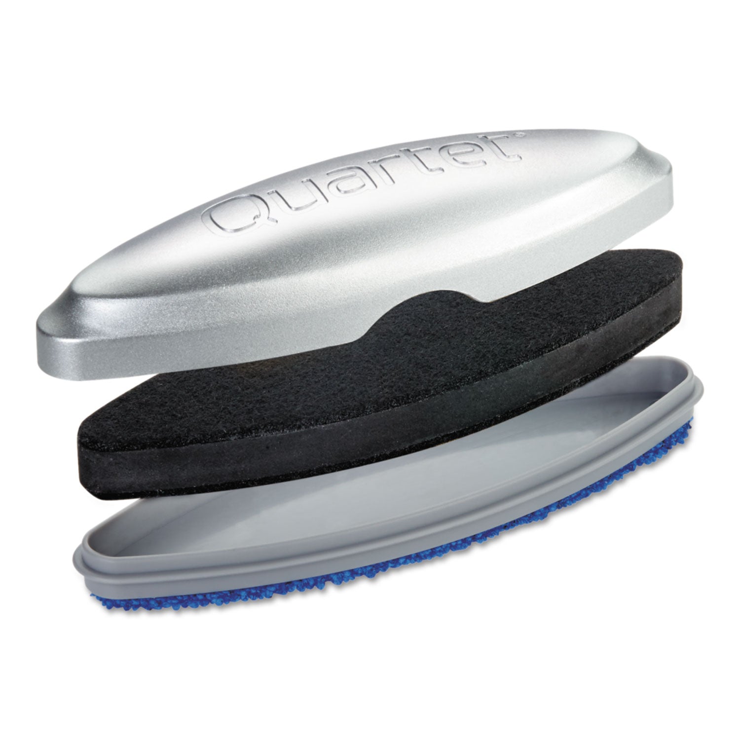 Quartet Premium Glass Board Eraser - 2" Width x 6.50" Length - Used as Ink Remover, Residue Remover - Magnetic, Durable, Easy-grip Handle - Silver - Felt, MicroFiber - 1Each