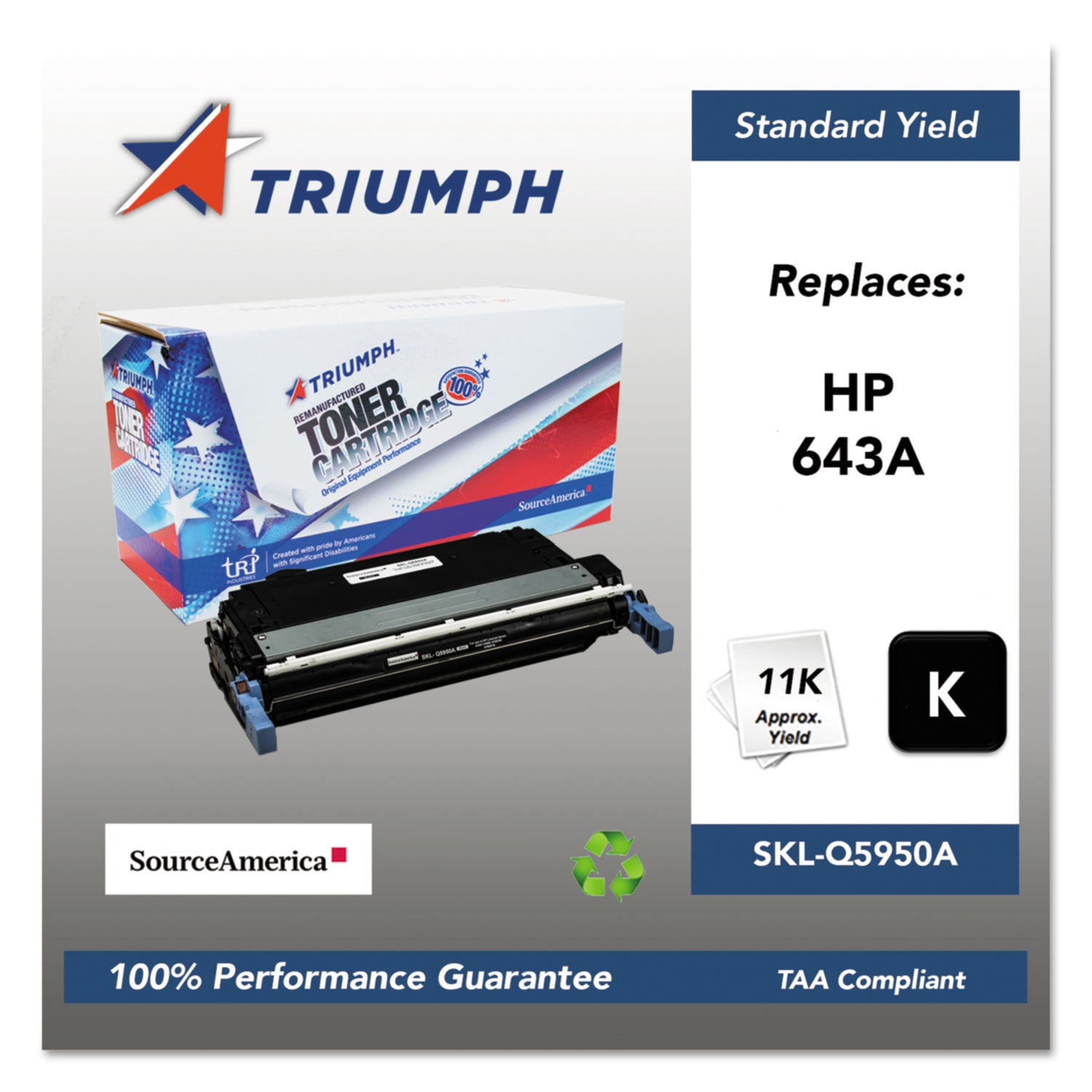 751000NSH0283 Remanufactured Q5950A (643A) Toner, 11,000 Page-Yield, Black - 