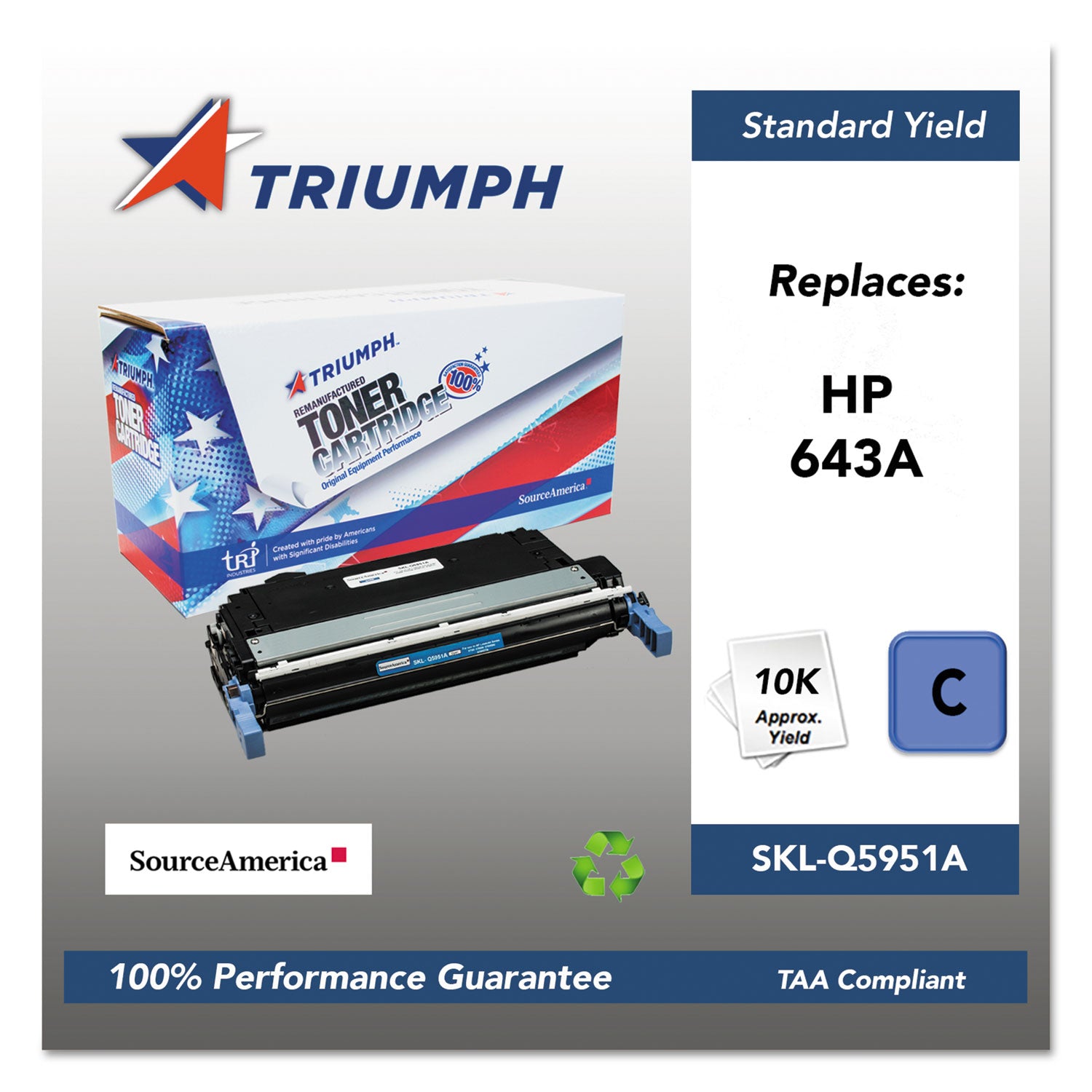 751000NSH0284 Remanufactured Q5951A (643A) Toner, 10,000 Page-Yield, Cyan - 