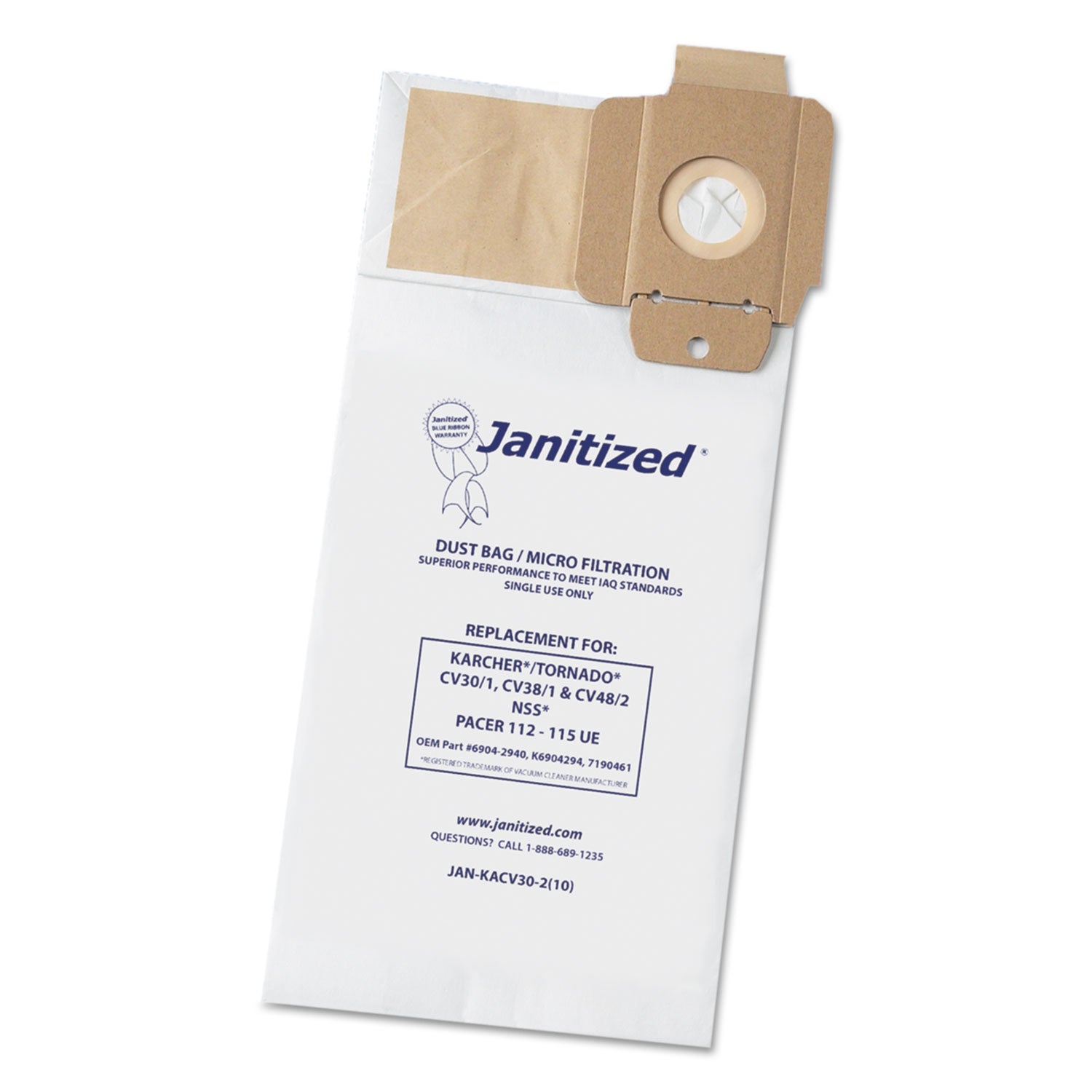 Vacuum Filter Bags Designed to Fit Karcher/Tornado CV30/1, CV38/1, CV48/2, 100/Carton