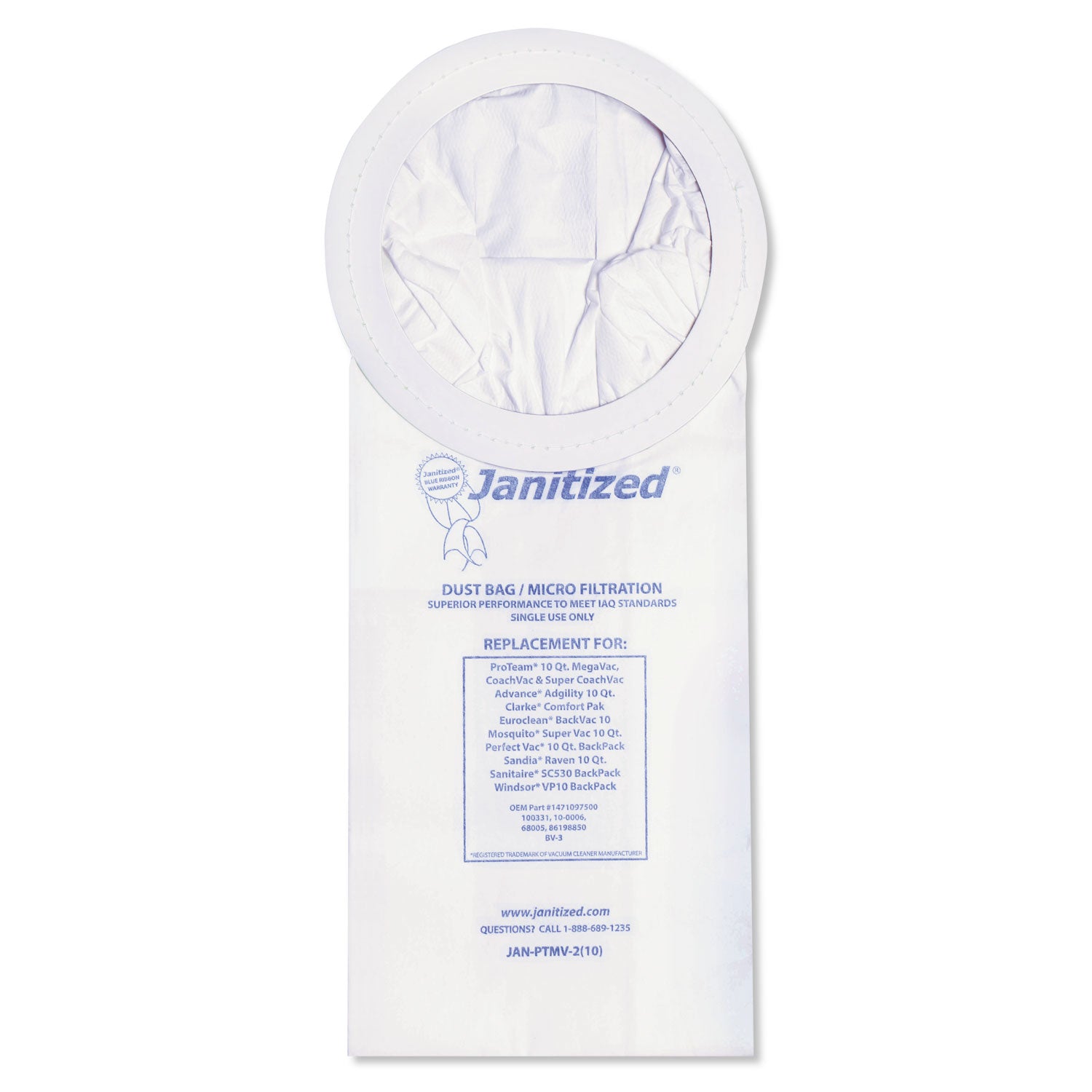 Vacuum Filter Bags Designed to Fit ProTeam 10 qt Super Coach/MegaVac, 100/Carton - 
