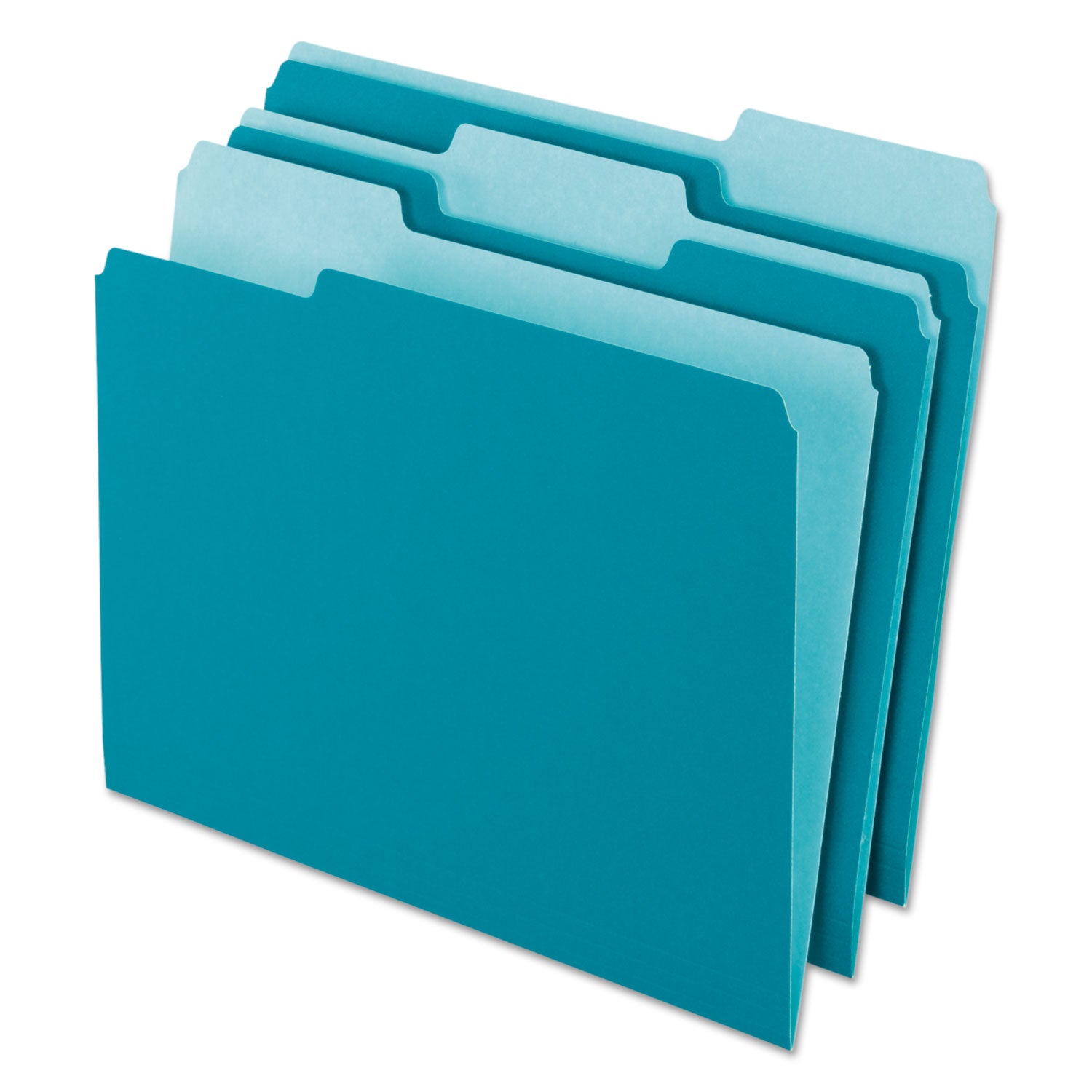 Interior File Folders, 1/3-Cut Tabs: Assorted, Letter Size, Teal, 100/Box - 