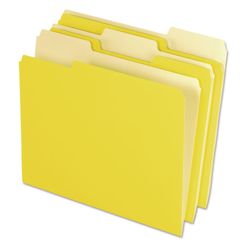 Interior File Folders, 1/3-Cut Tabs: Assorted, Letter Size, Yellow, 100/Box