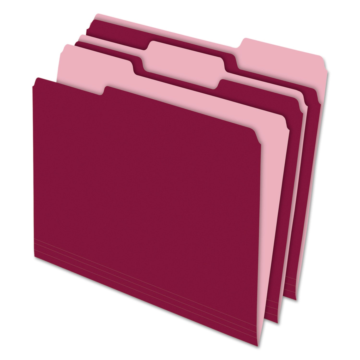 Interior File Folders, 1/3-Cut Tabs: Assorted, Letter Size, Burgundy, 100/Box - 