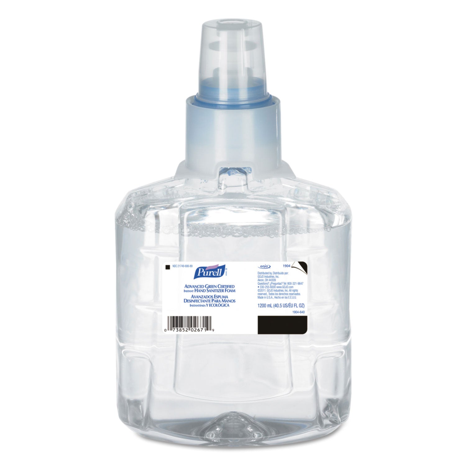 Advanced Hand Sanitizer Green Certified Foam Refill, For LTX-12 Dispensers, 1,200 mL, Fragrance-Free - 