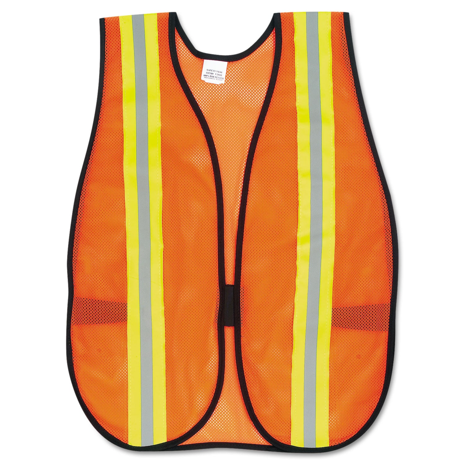 Orange Safety Vest, 2" Reflective Strips, Polyester, Side Straps, One Size Fits All, Bright Orange - 