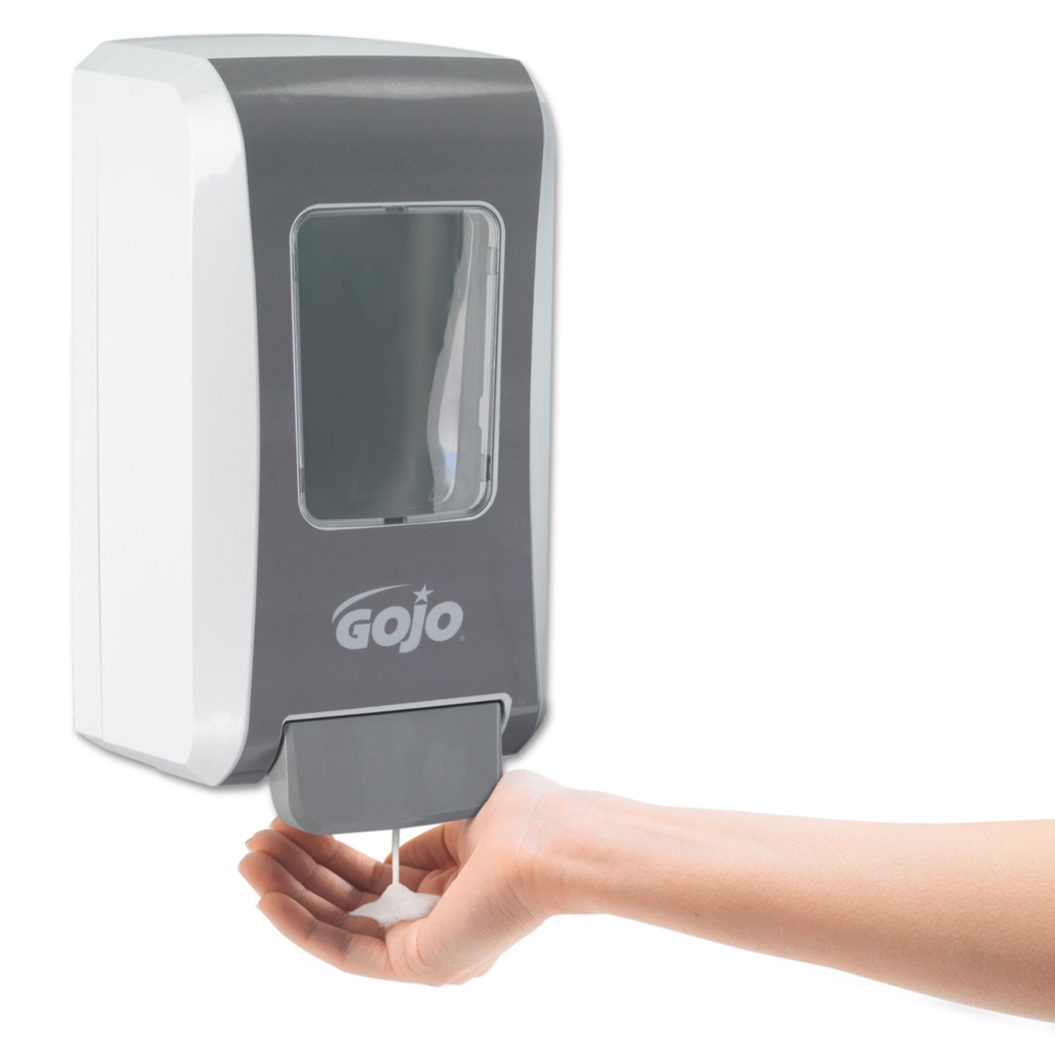 Gojo Push-Style FMX-20 Foam Soap Dispenser - 2.11 quart Capacity - Durable, Rugged, Wall Mountable, Easy-to-load - White, Gray