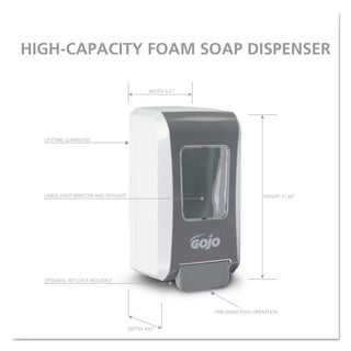 Gojo Push-Style FMX-20 Foam Soap Dispenser - 2.11 quart Capacity - Durable, Rugged, Wall Mountable, Easy-to-load - White, Gray