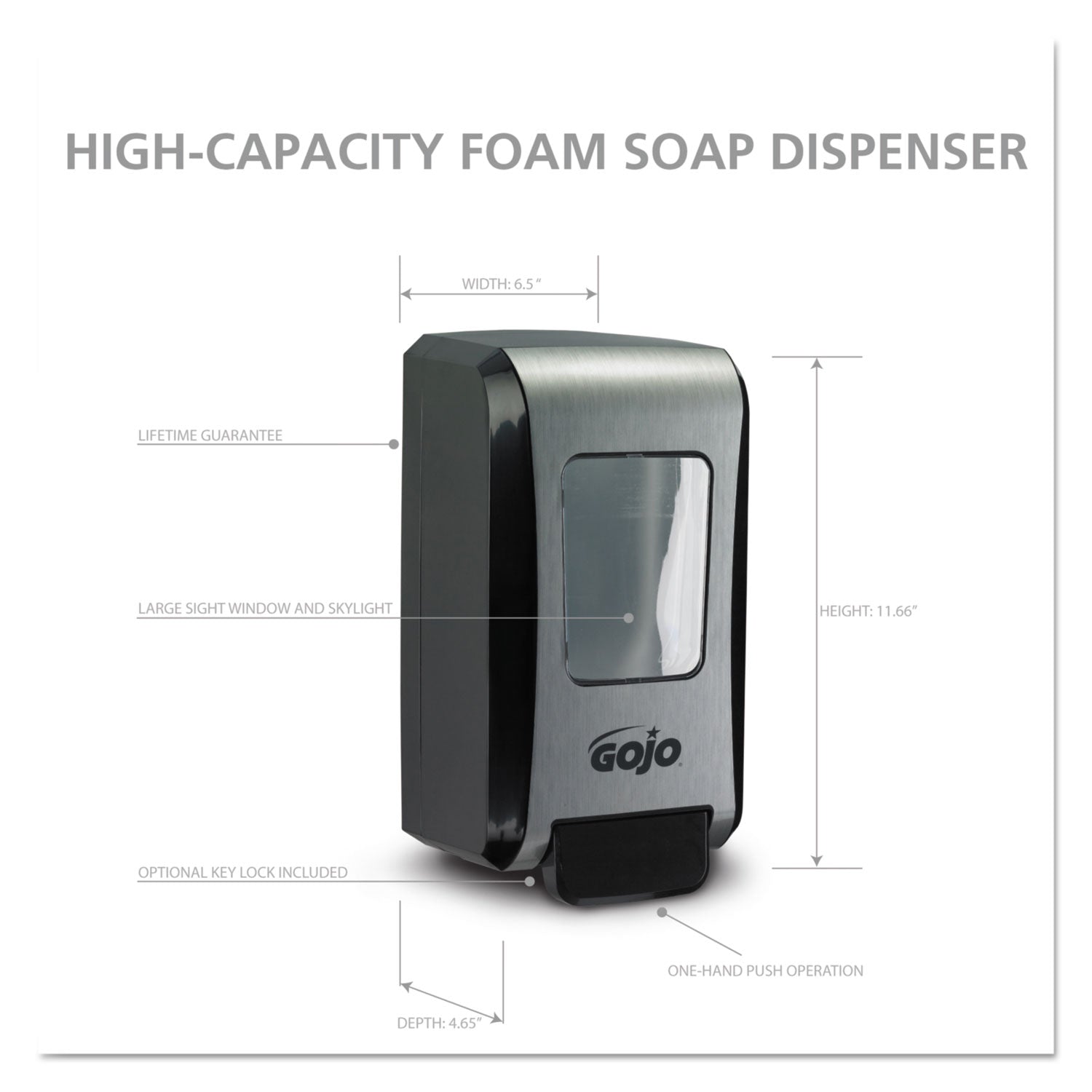Gojo Push-Style FMX-20 Foam Soap Dispenser - Manual - 2.11 quart Capacity - Wall Mountable, Durable, Rugged - 1Each - 5