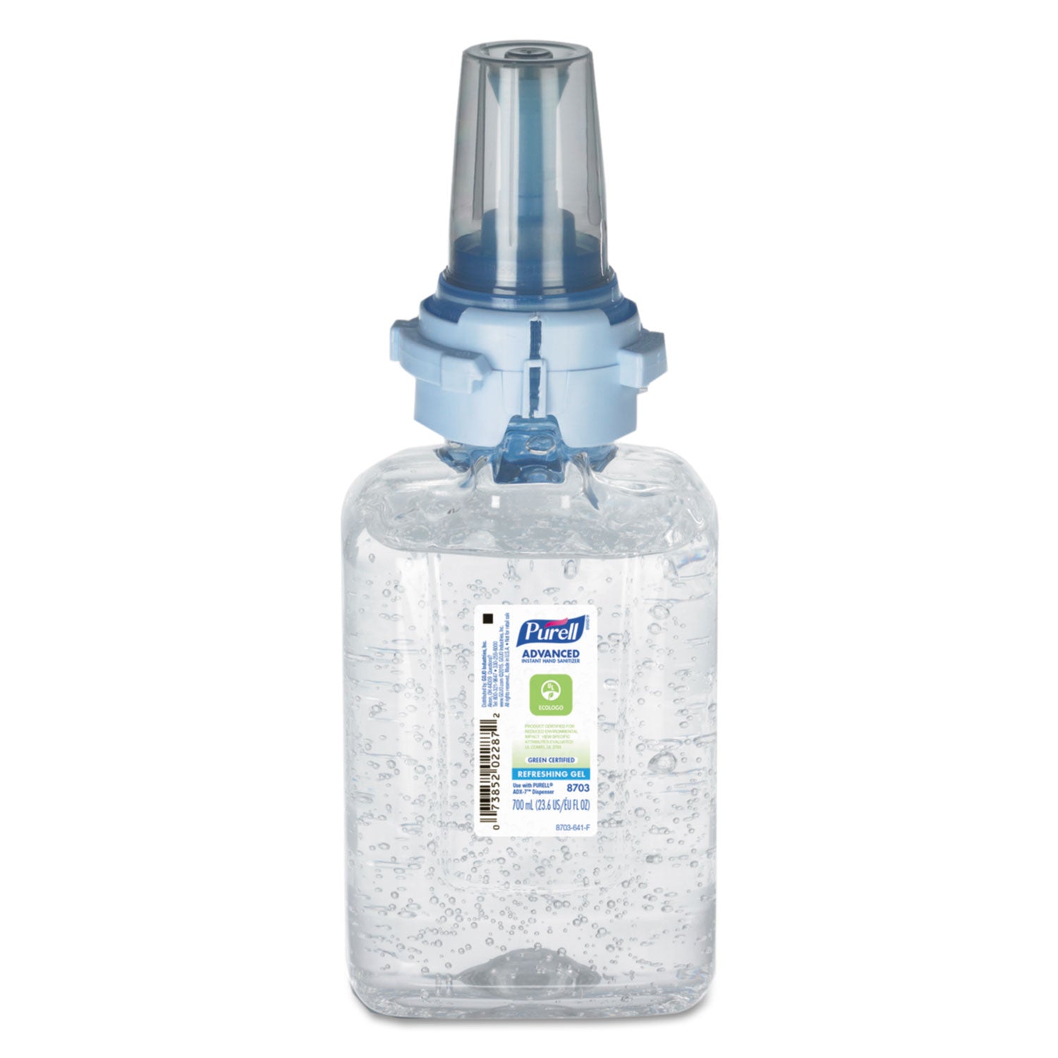 Advanced Hand Sanitizer Green Certified Gel Refill, For ADX-7 Dispensers, 700 mL, Fragrance-Free - 