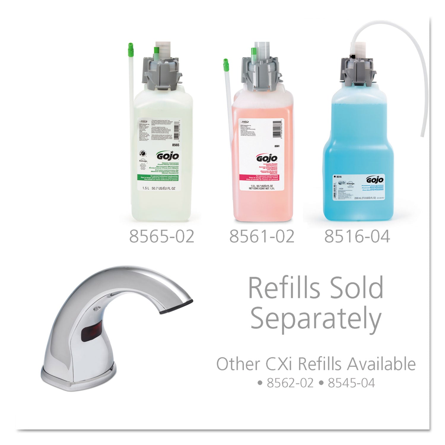 CXi Touch Free Counter Mount Soap Dispenser, 1,500 mL/2,300 mL, 2.25 x 5.75 x 9.39, Chrome