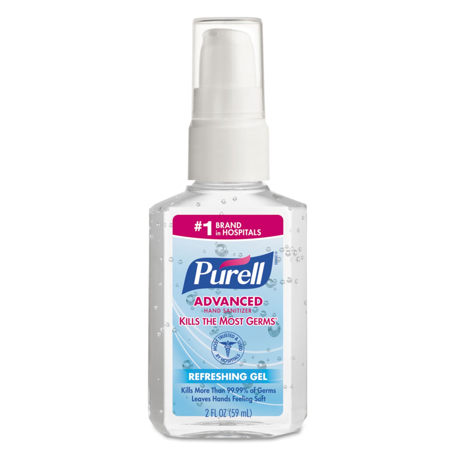 Advanced Hand Sanitizer Gel, 2 oz Pump Bottle, Refreshing Scent, 24/Carton