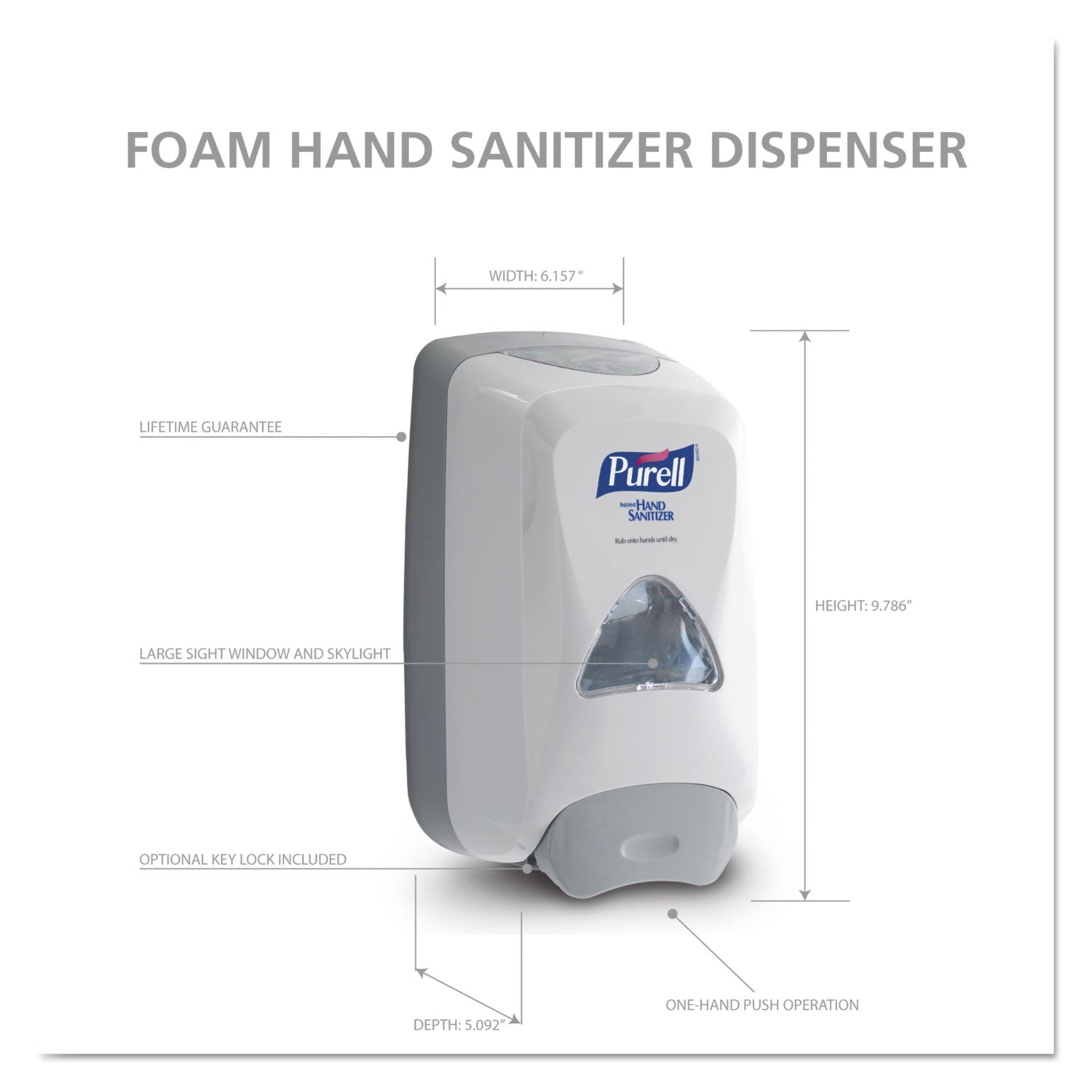 FMX-12 Foam Hand Sanitizer Dispenser, 1,200 mL Refill, 6.6 x 5.13 x 11, White - 