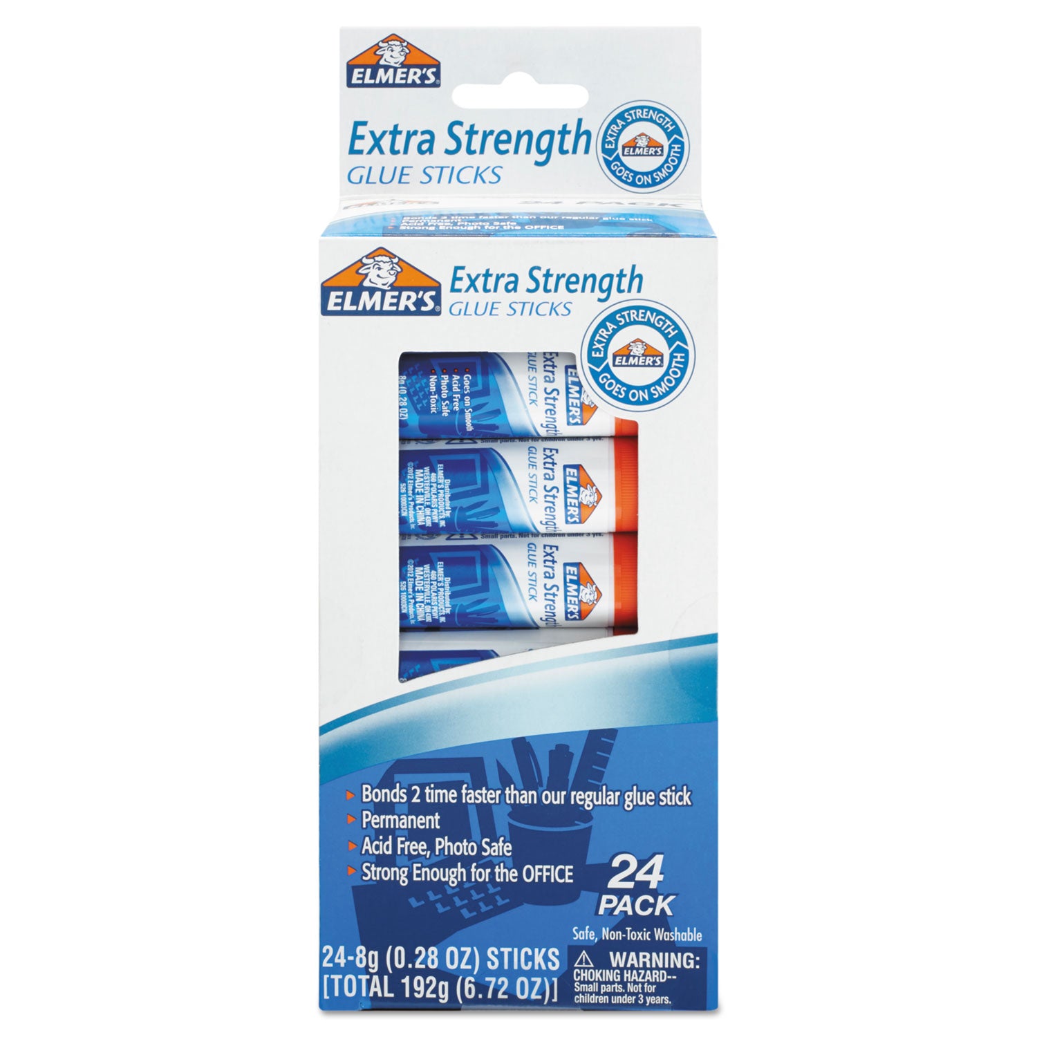 Extra-Strength Office Glue Stick, 0.28 oz, Dries Clear, 24/Pack - 